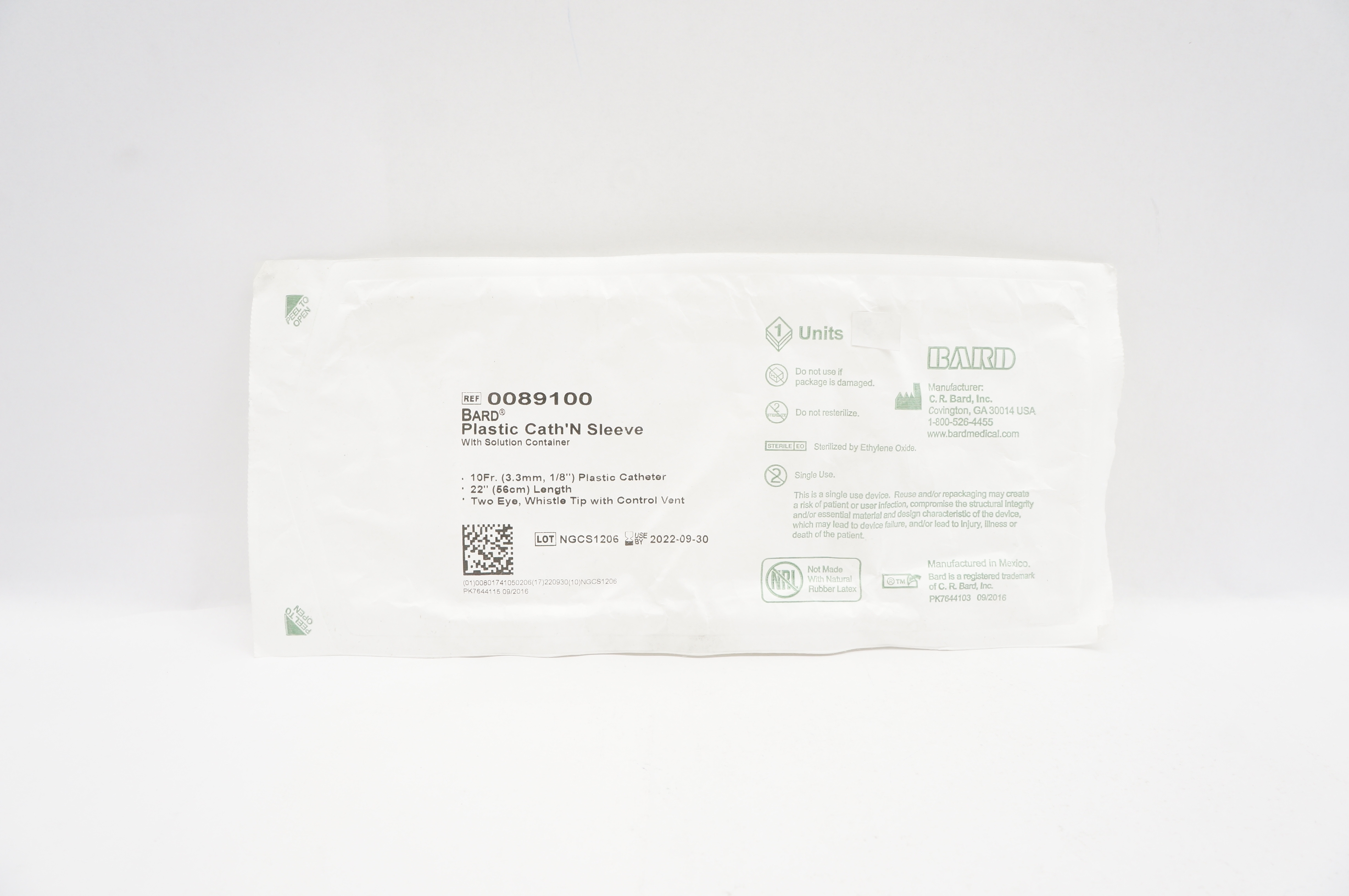 Bard 0089100 Plastic Cath'N Sleeve with Solution Container 10Fr x 22 inch