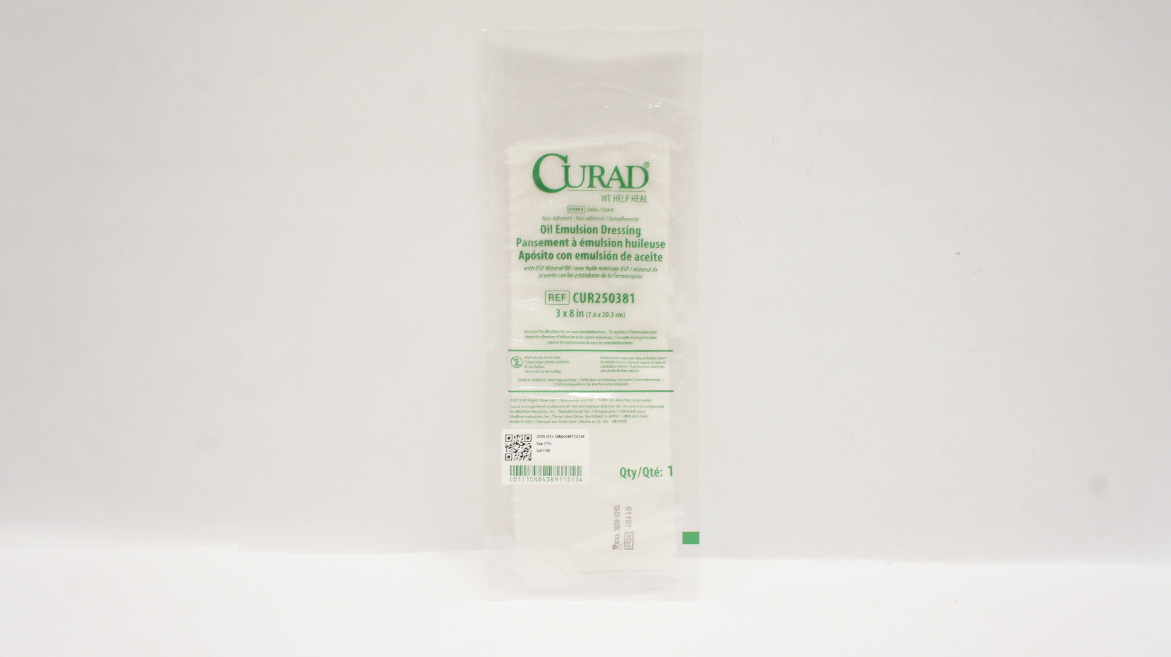 Medline CUR250381 Curad Oil Emulsion Dressing 3 inch x 8 inch