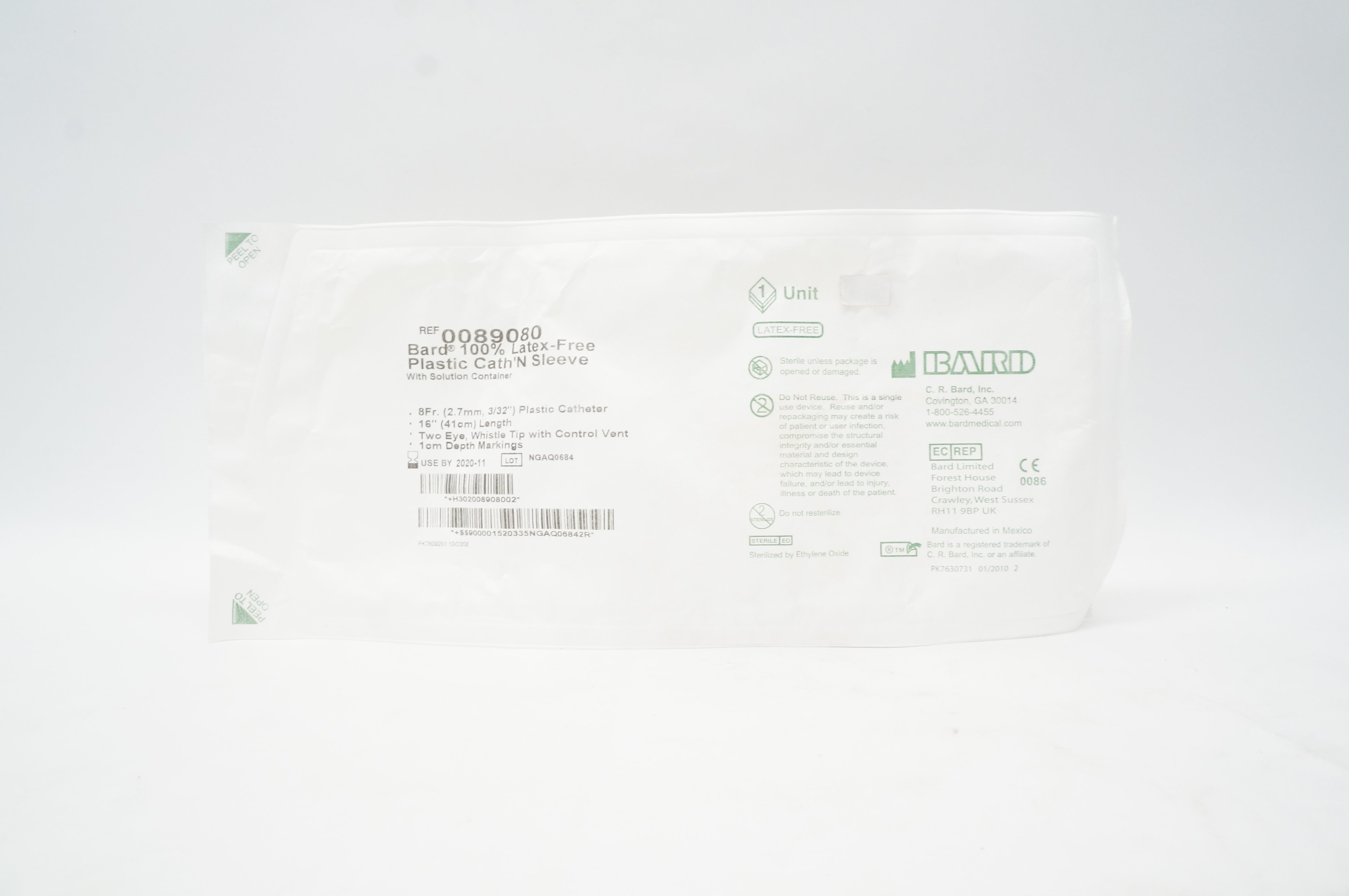 Bard 0089080 Plastic Cath'N Sleeve With Solution Container 8Fr x 16inch x 1cm(x)