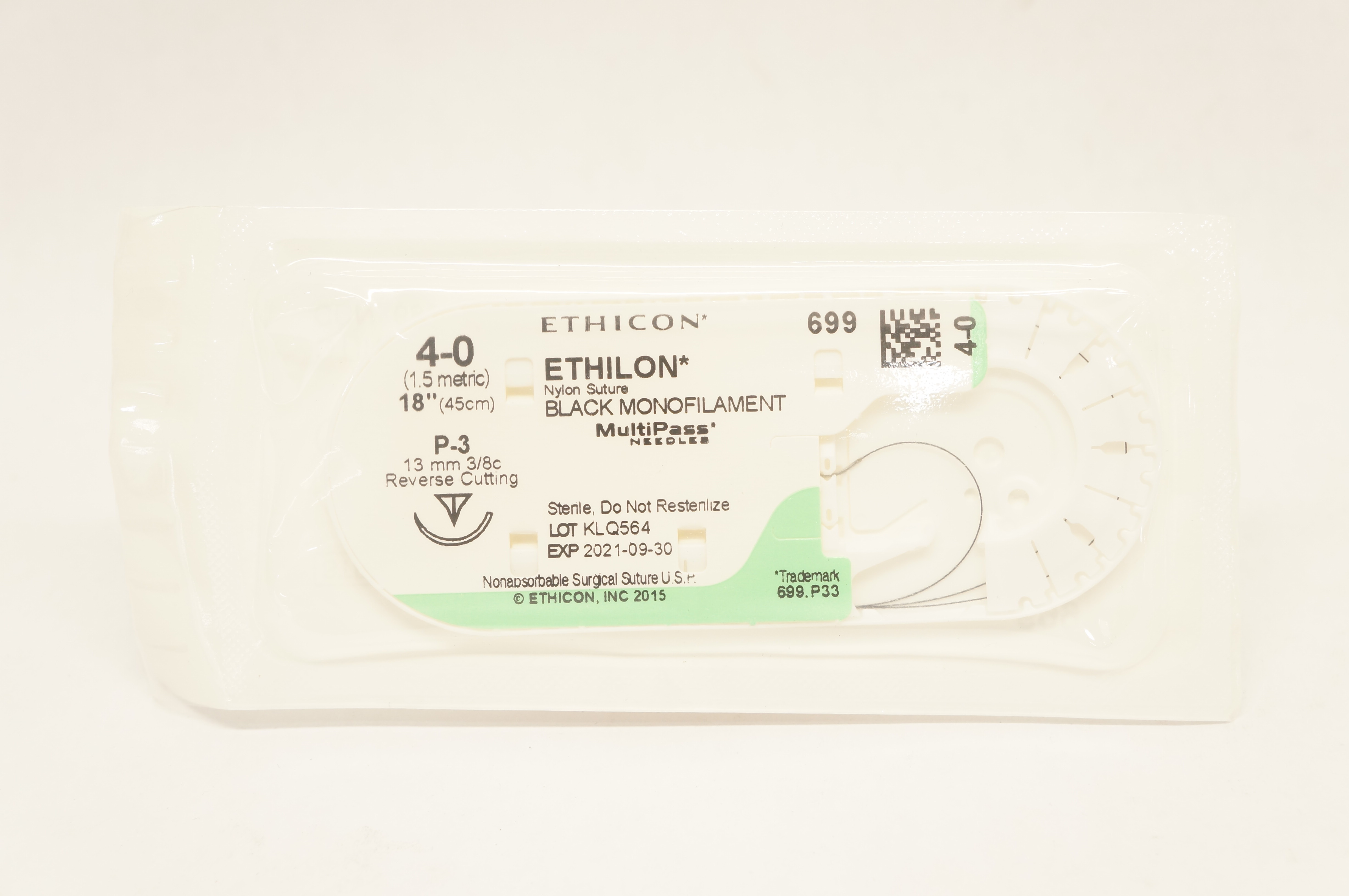 Ethicon 699 4-0 ETHILON Nylon Stre P-3 13mm 3/8c Reverse Cutting 18inch (x)