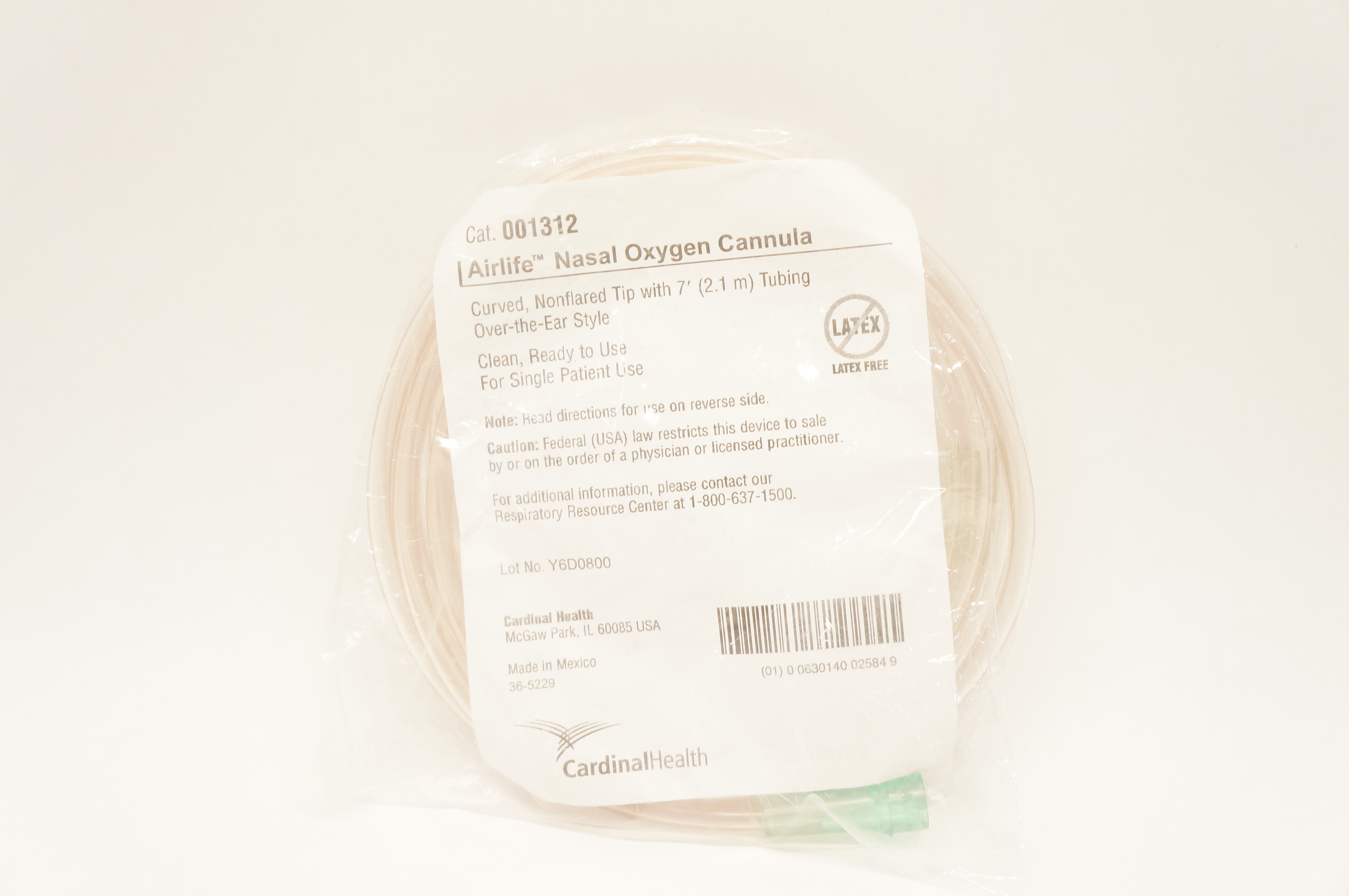Cardinal Health 001312 Airlife Nasal Oxygen Cannula with Tubing 7ft.