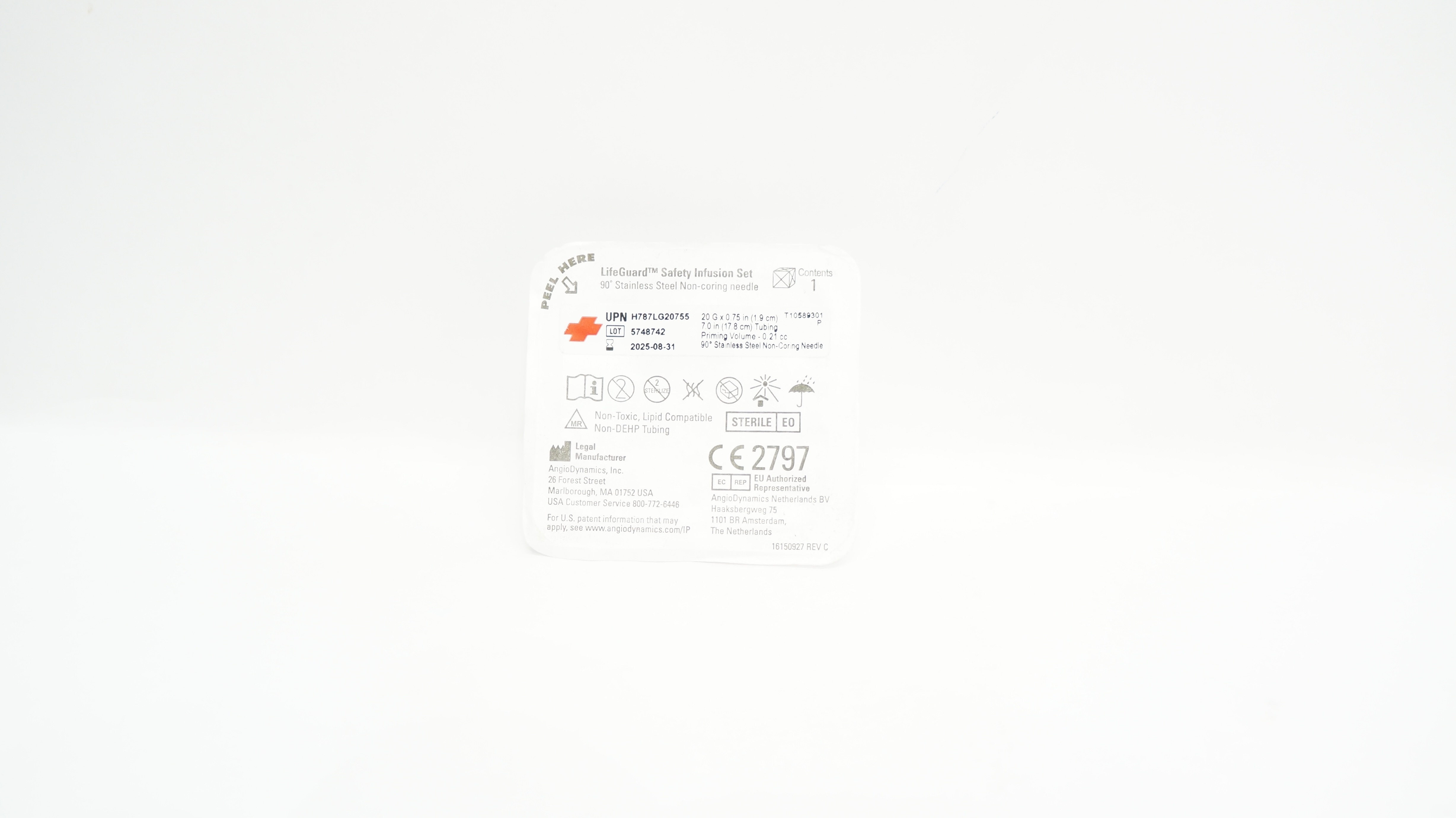 Angio Dynamics H787LG20755 LifeGuard Safety Infusion Set 90° 20G x 0.75in