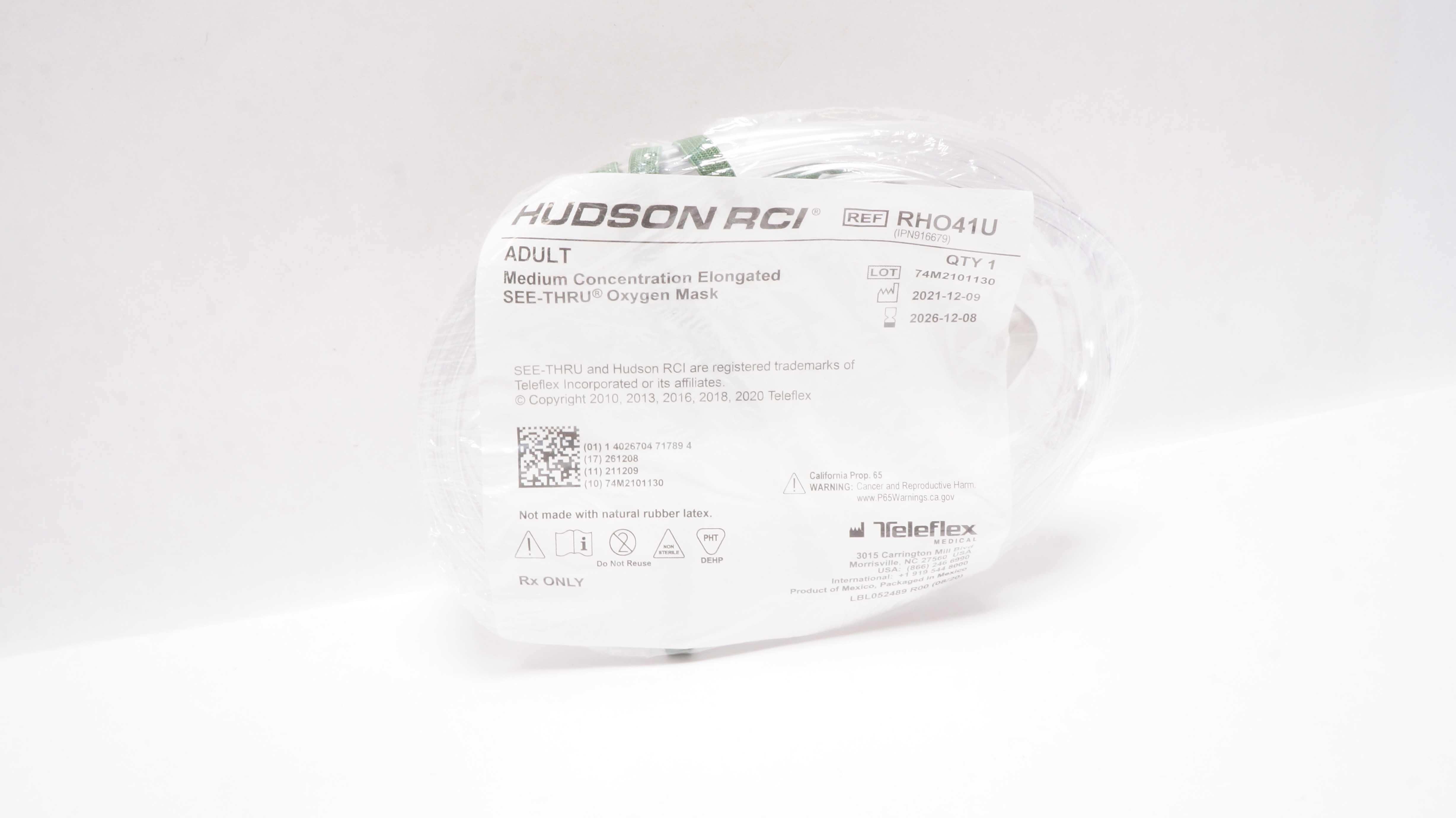 Teleflex RHO41U Hudson RCI Medium Concentration Elongated See-Thru Oxygen Mask