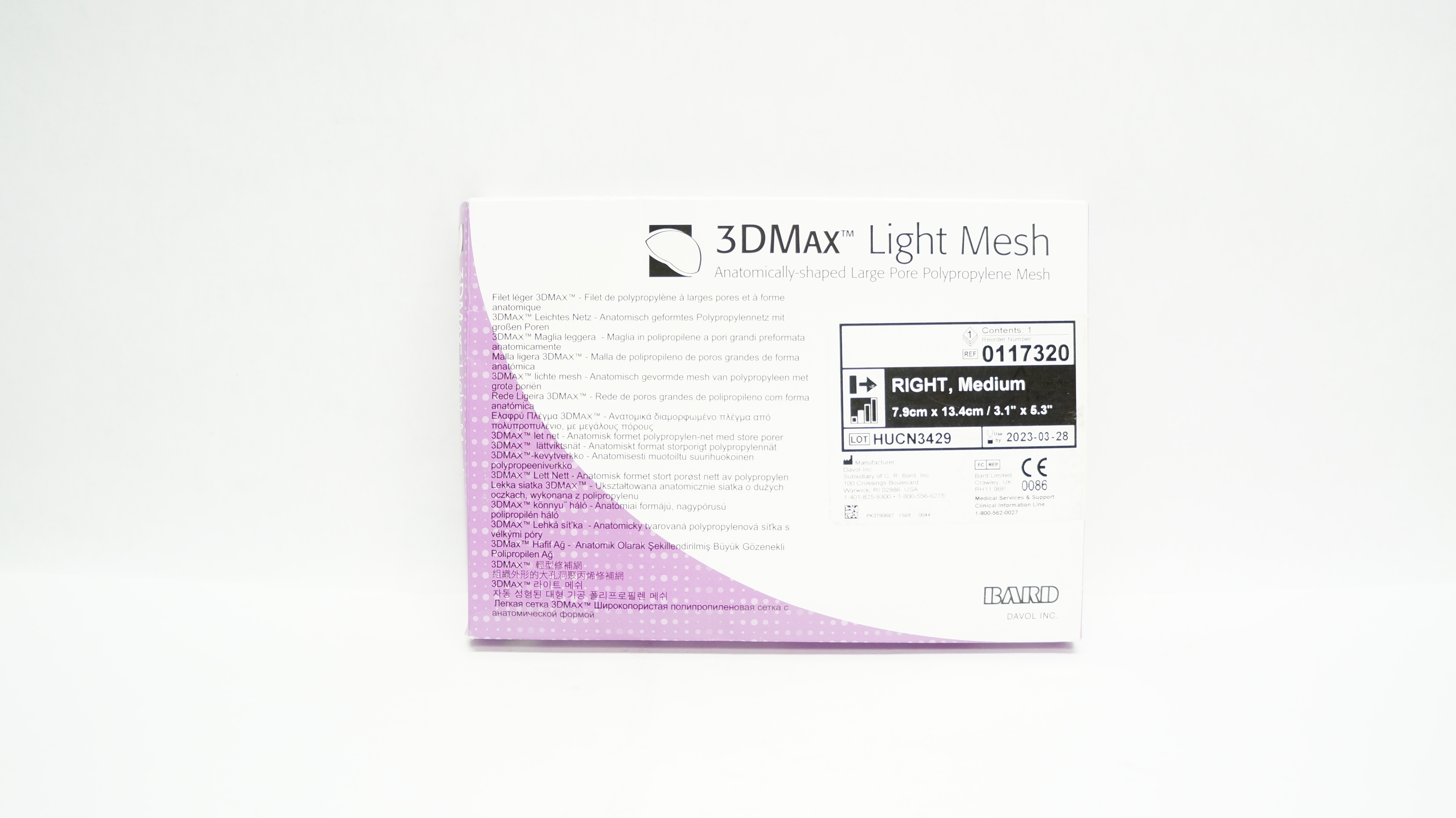 Bard 0117320 Davol 3DMax Light Mesh Right Medium 3.1inch x 5.3inch (x)