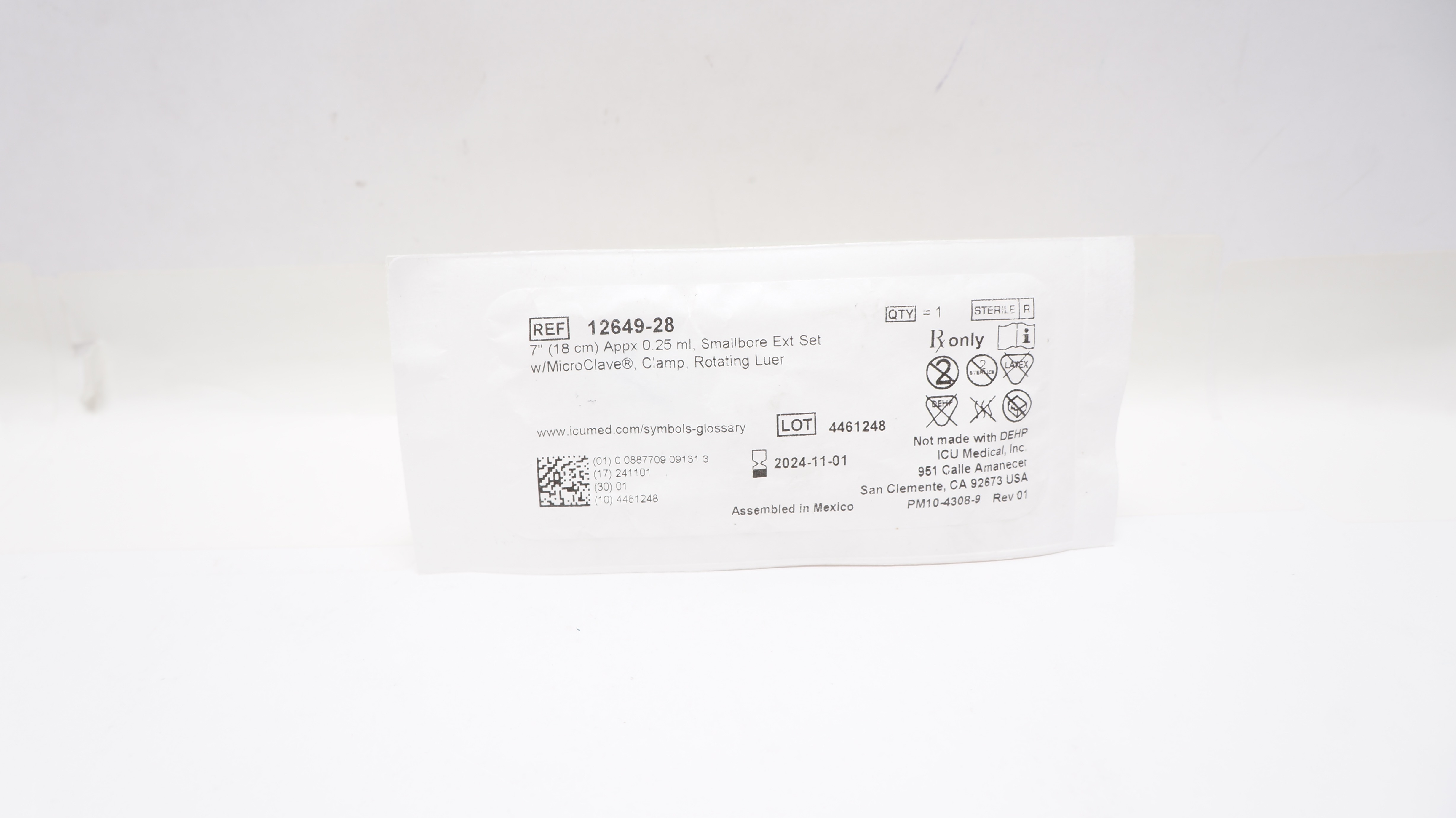 ICU Medical 12649-28 Smallbore Extension Set 7inch Appx 0.25ml w/MicroClave