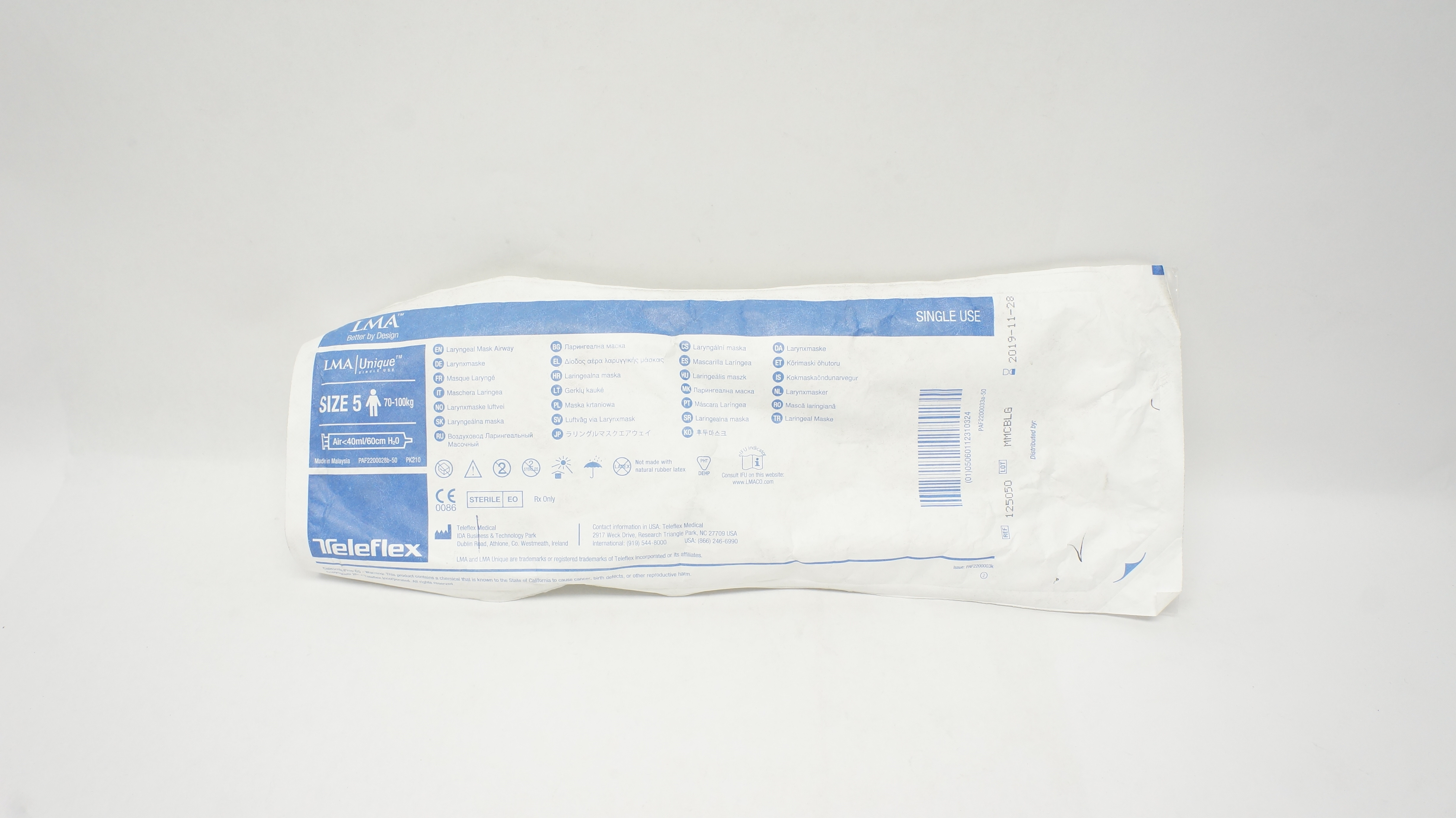 Teleflex 125050 LMA Unique Laryngeal Mask Airway Size 5 70-100kg (x)