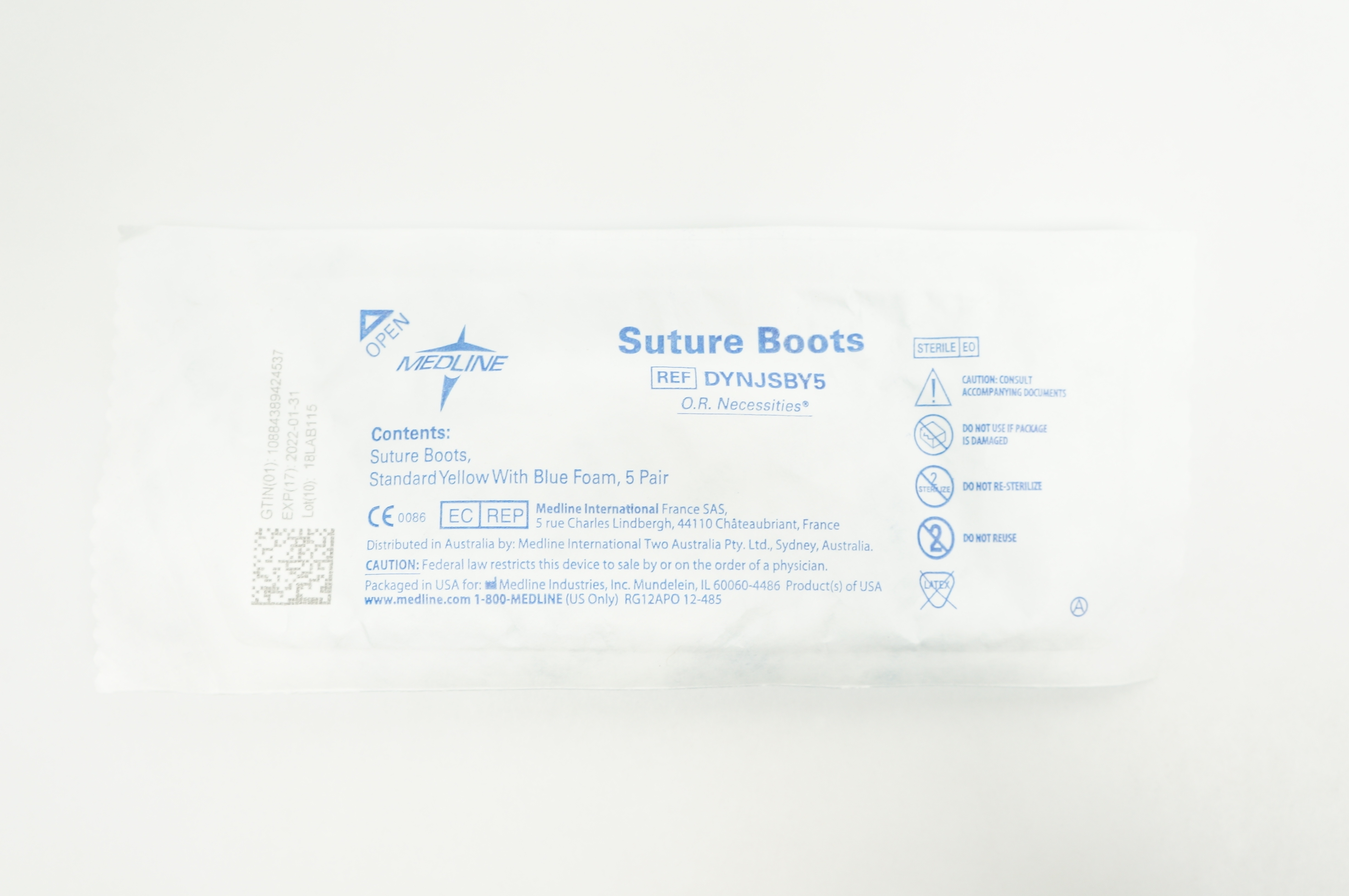 Medline DYNJSBY5 Stre. Boots Standard Yellow w/Blue Foam (x) - Pack of 5 pair