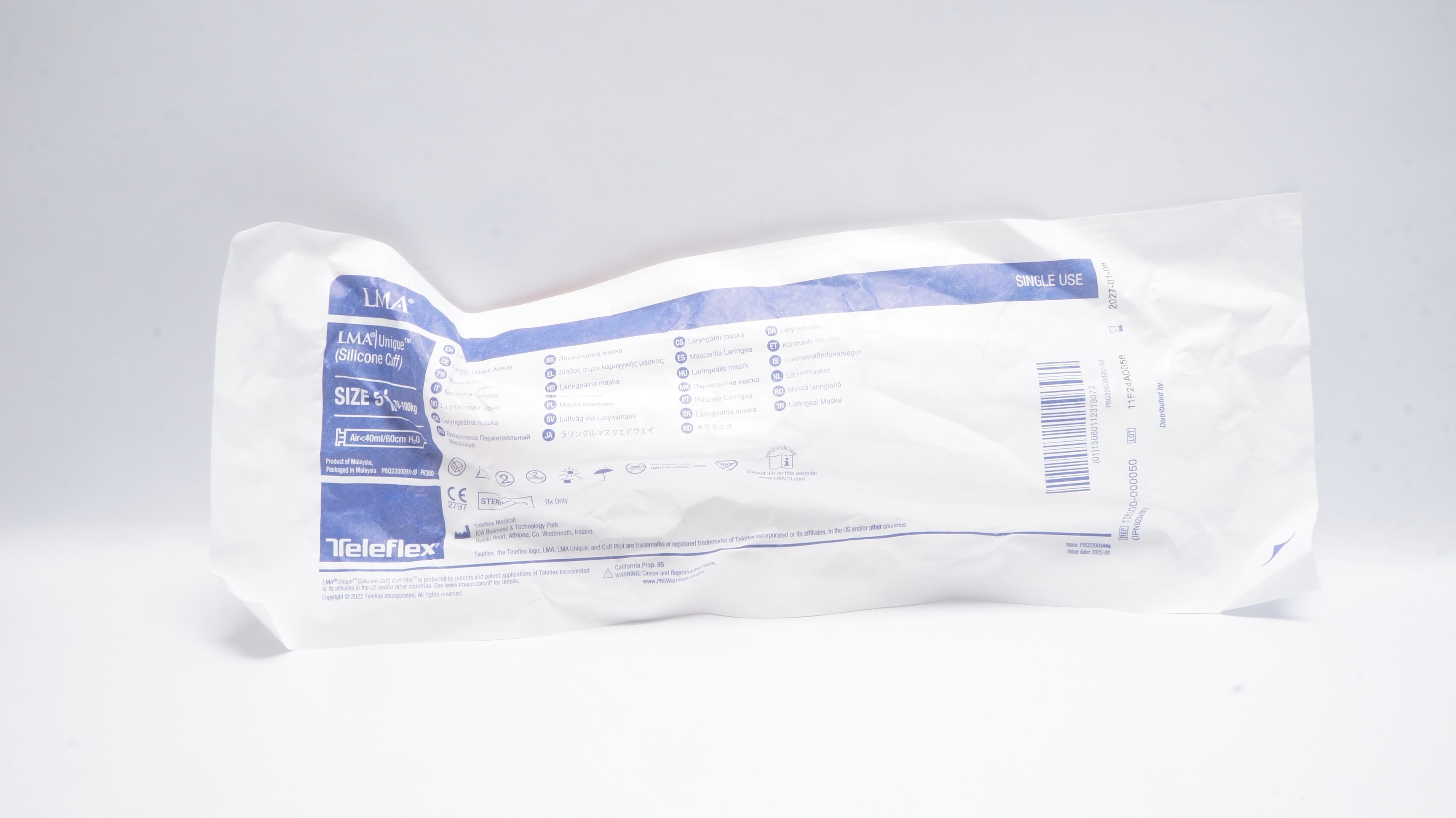 Teleflex 105300-000050 Laryngeal Mask Airway Size, 5 70-100kg Air<40ml/60cm H2O