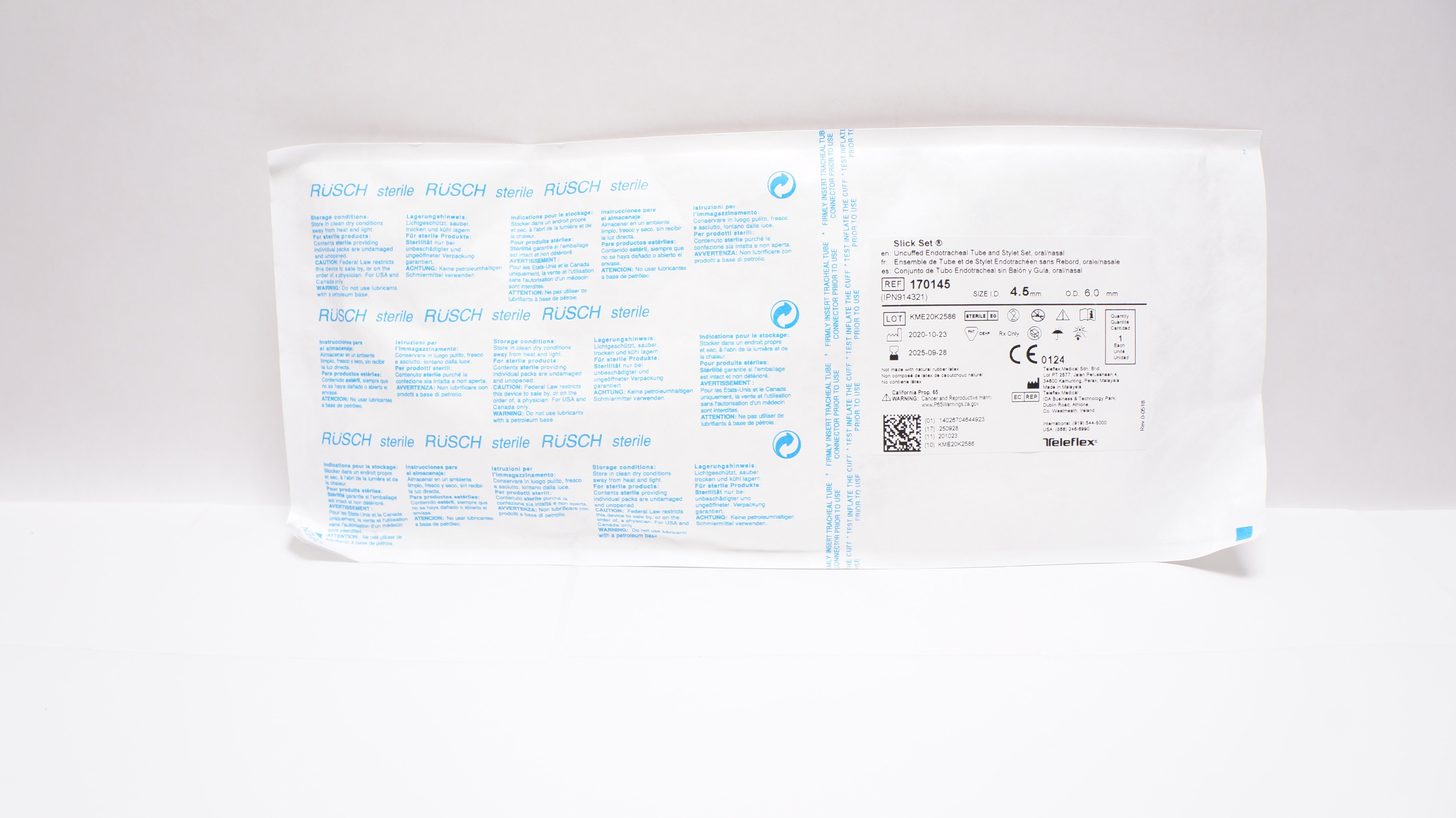 Teleflex 170145 Slick Set Uncuffed Endotracheal Tube and Stylet Set 4.5 x 6.0mm