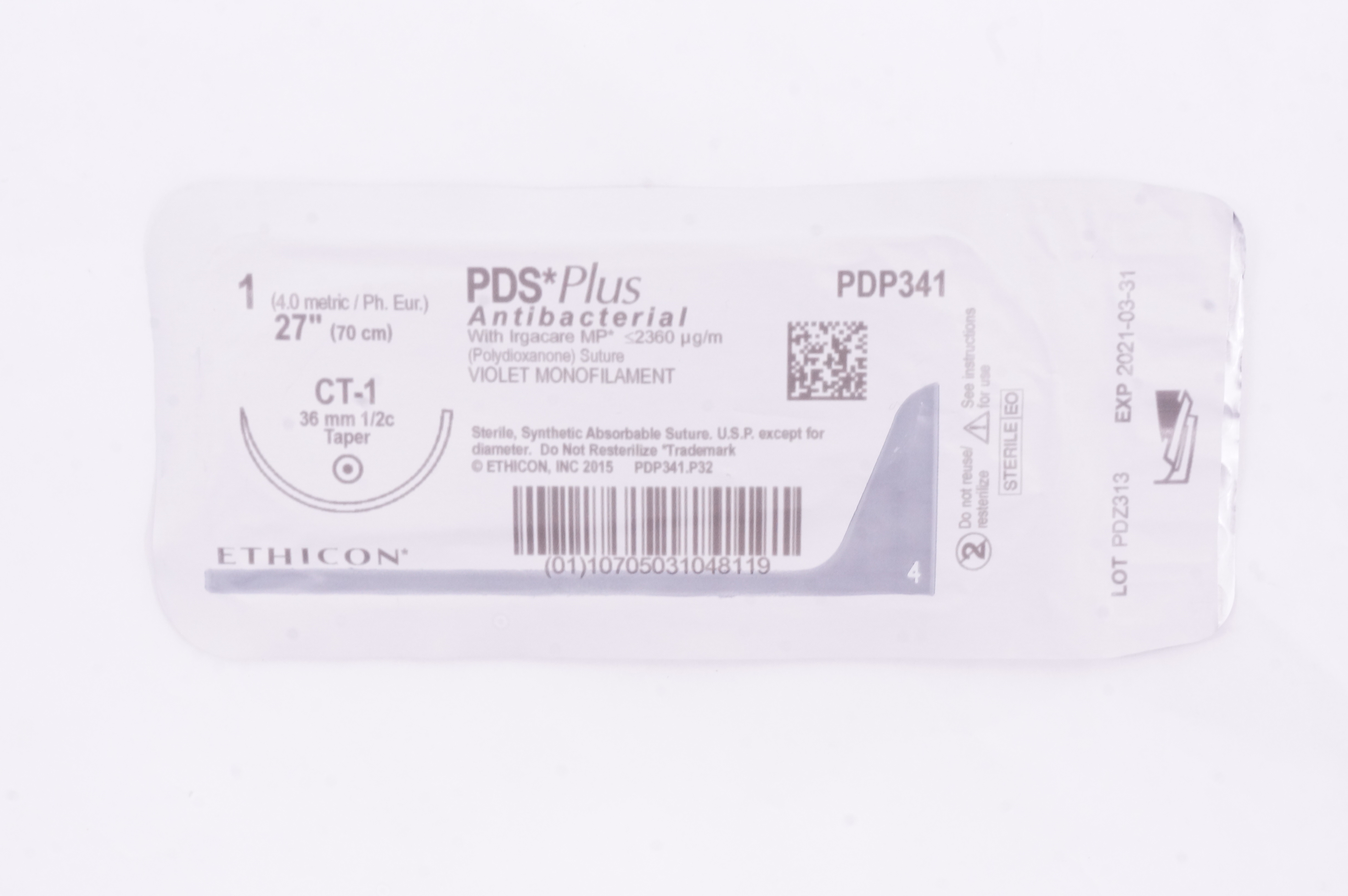 Ethicon PDP341 1 PDS Plus, Violet Monofilament, CT-1 36mm 1/2c Taper, 27inch
