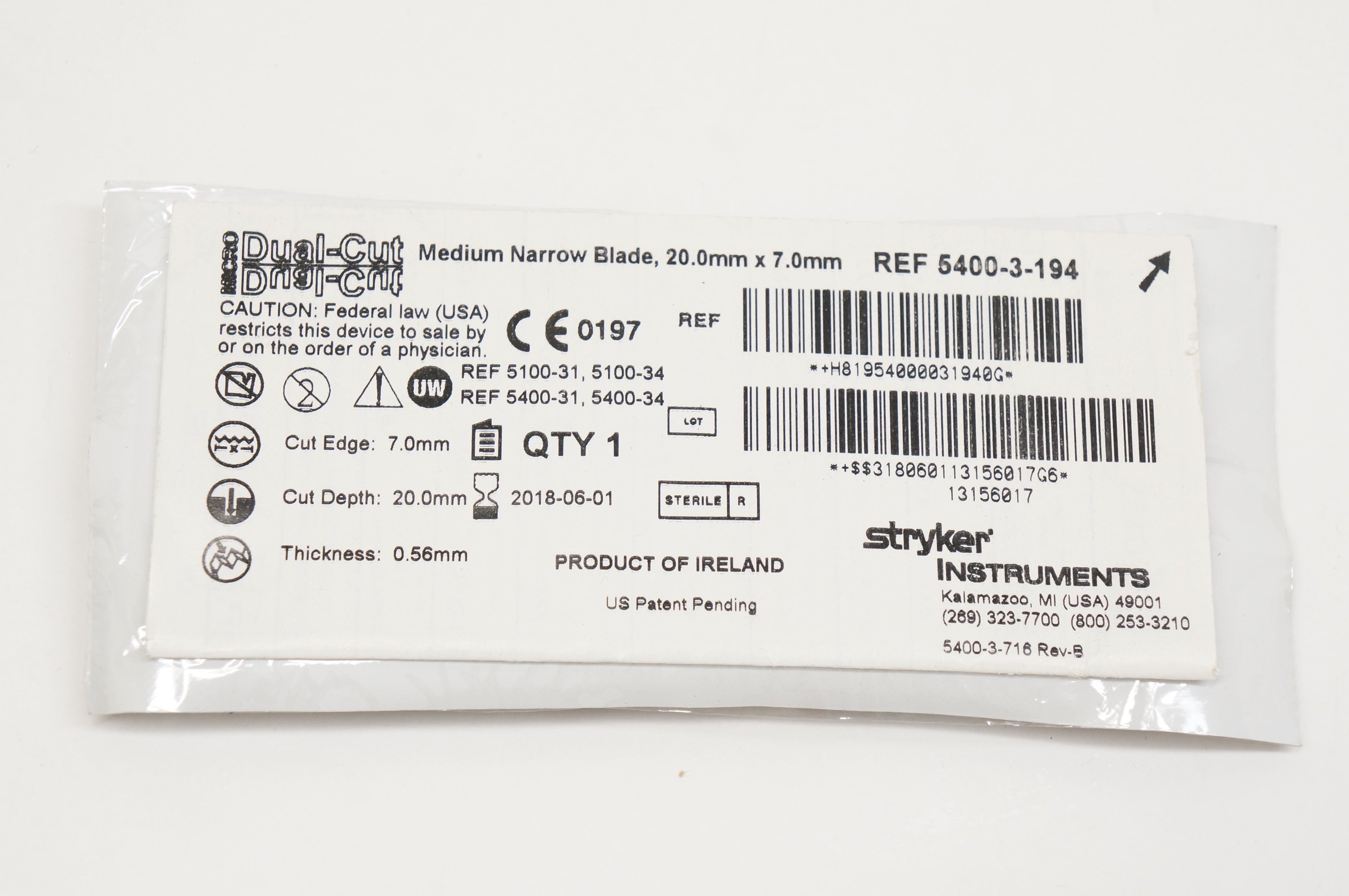 Stryker 5400-3-194 Dual Cut Medium Blade 20mm x 7mm (x)