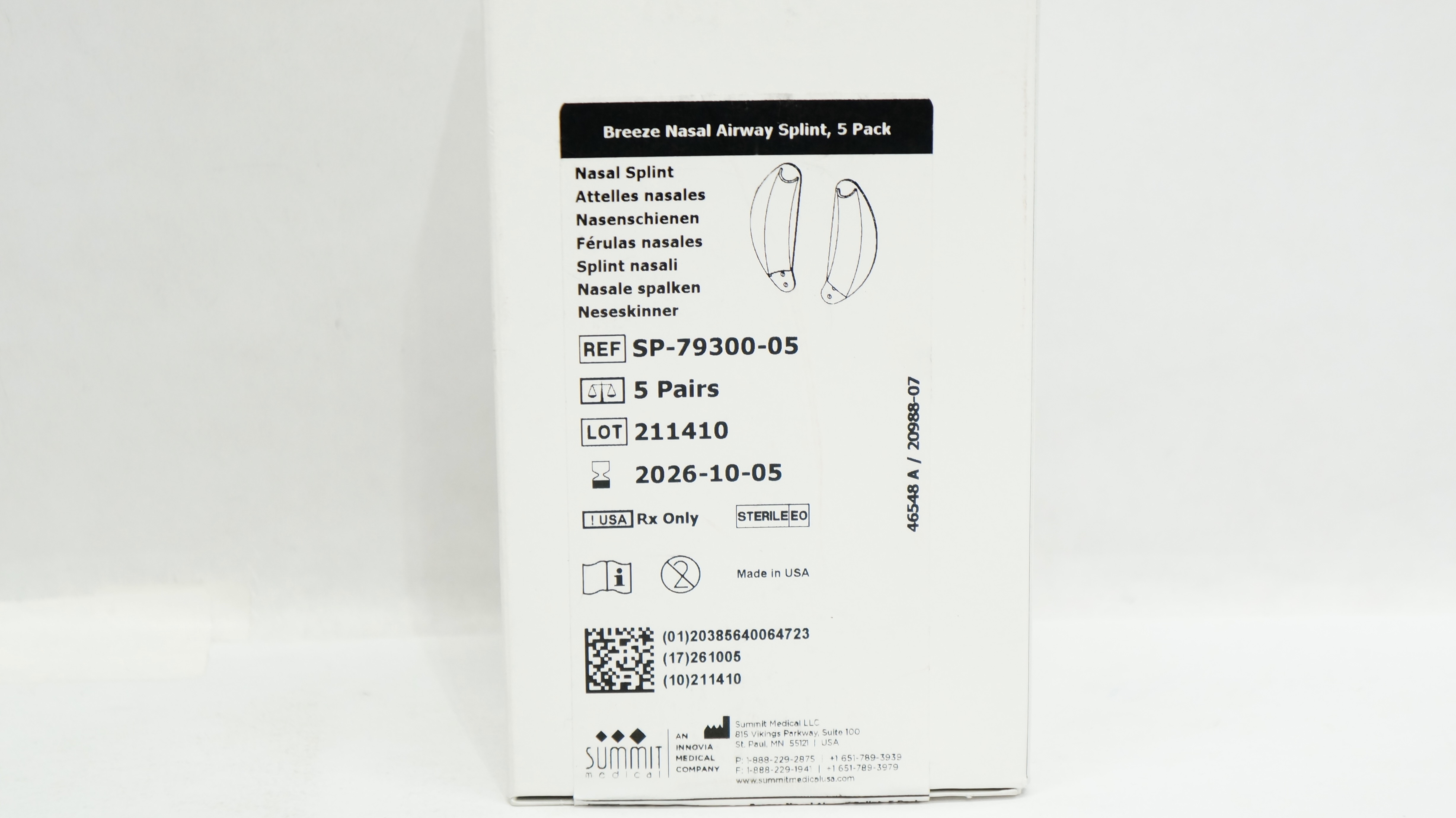 Summit Medical SP-79300-05 Breeze Nasal Airway Splint - Box of 10