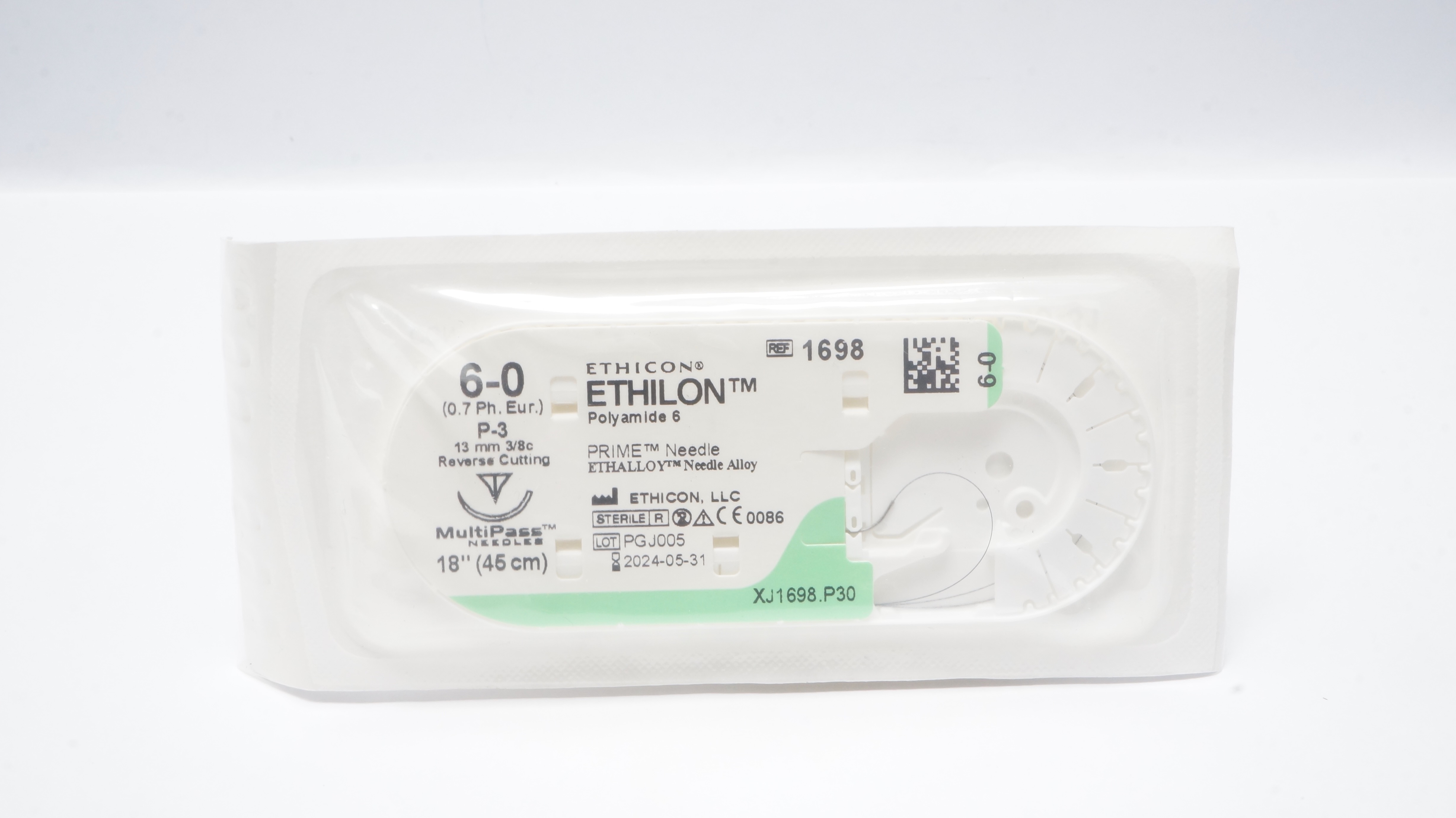Ethicon 1698 6-0 Ethilon Stre P-3 13mm 3/8c Reverse Cutting 18inch (x)