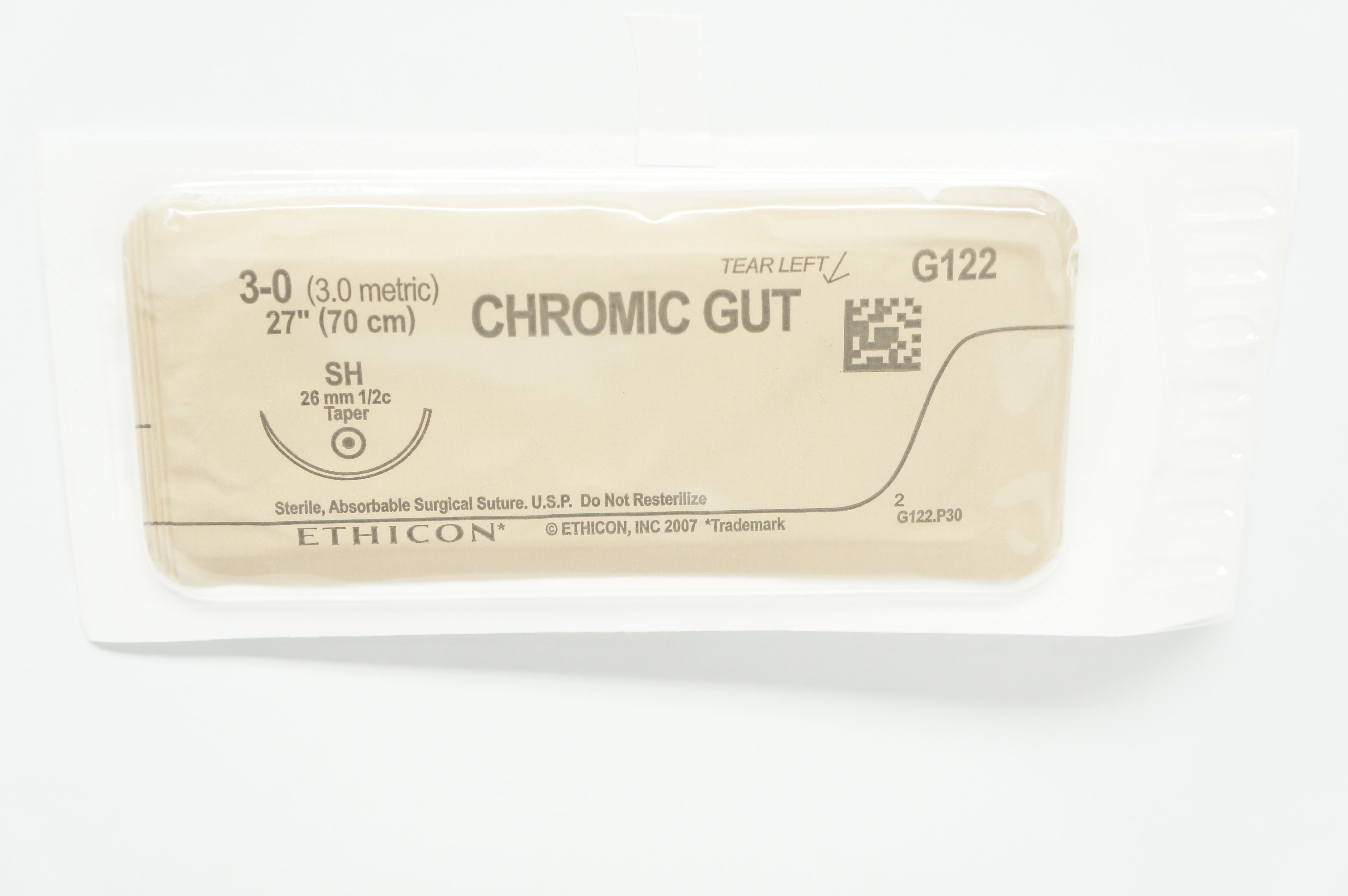 Ethicon G122 3-0 CHROMIC GUT, SH 26mm 1/2c Taper, 27 (x)