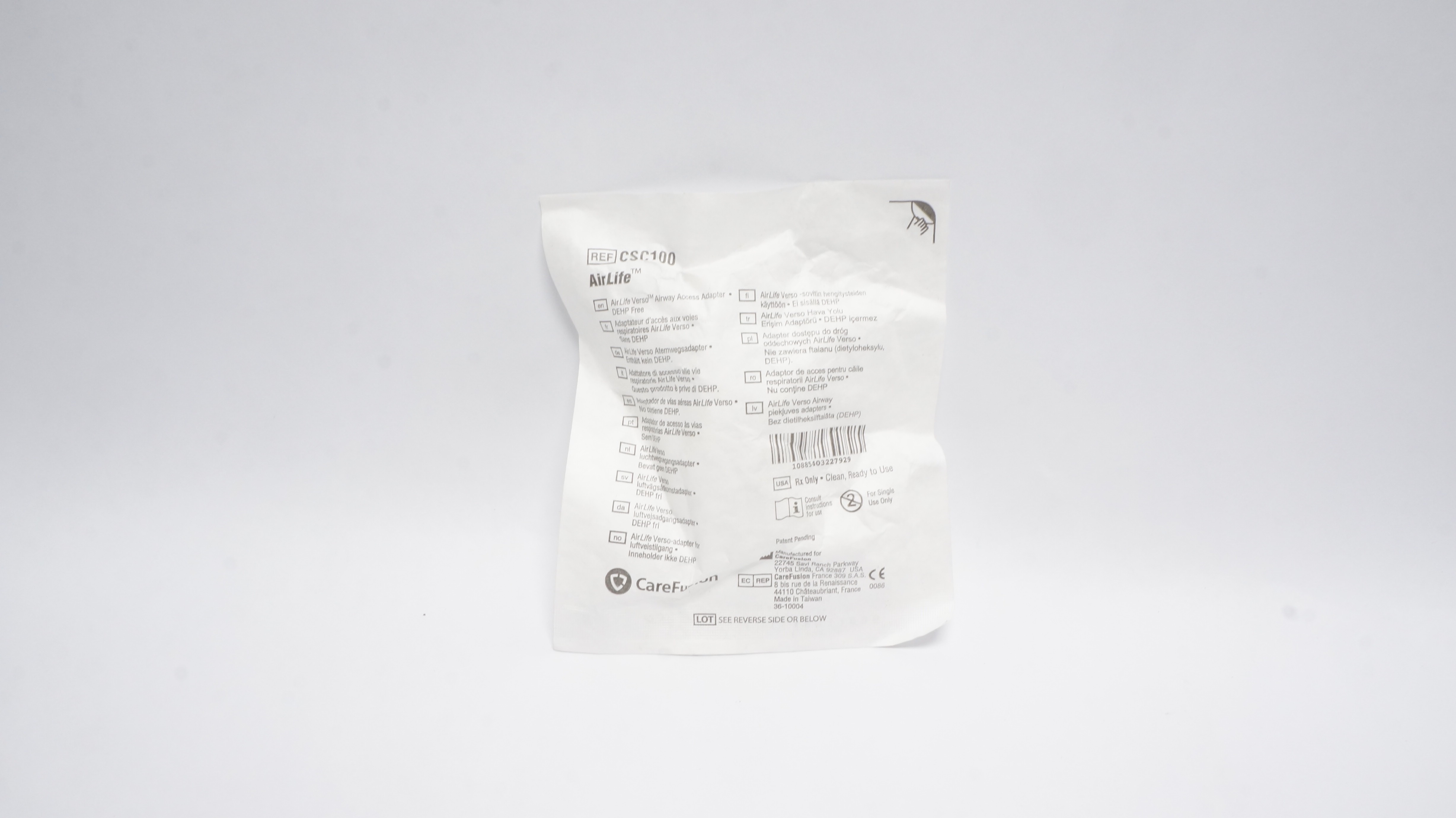 Carefusion CSC100 AirLife Verso Airway Airway Access Adapter, DEHP Free