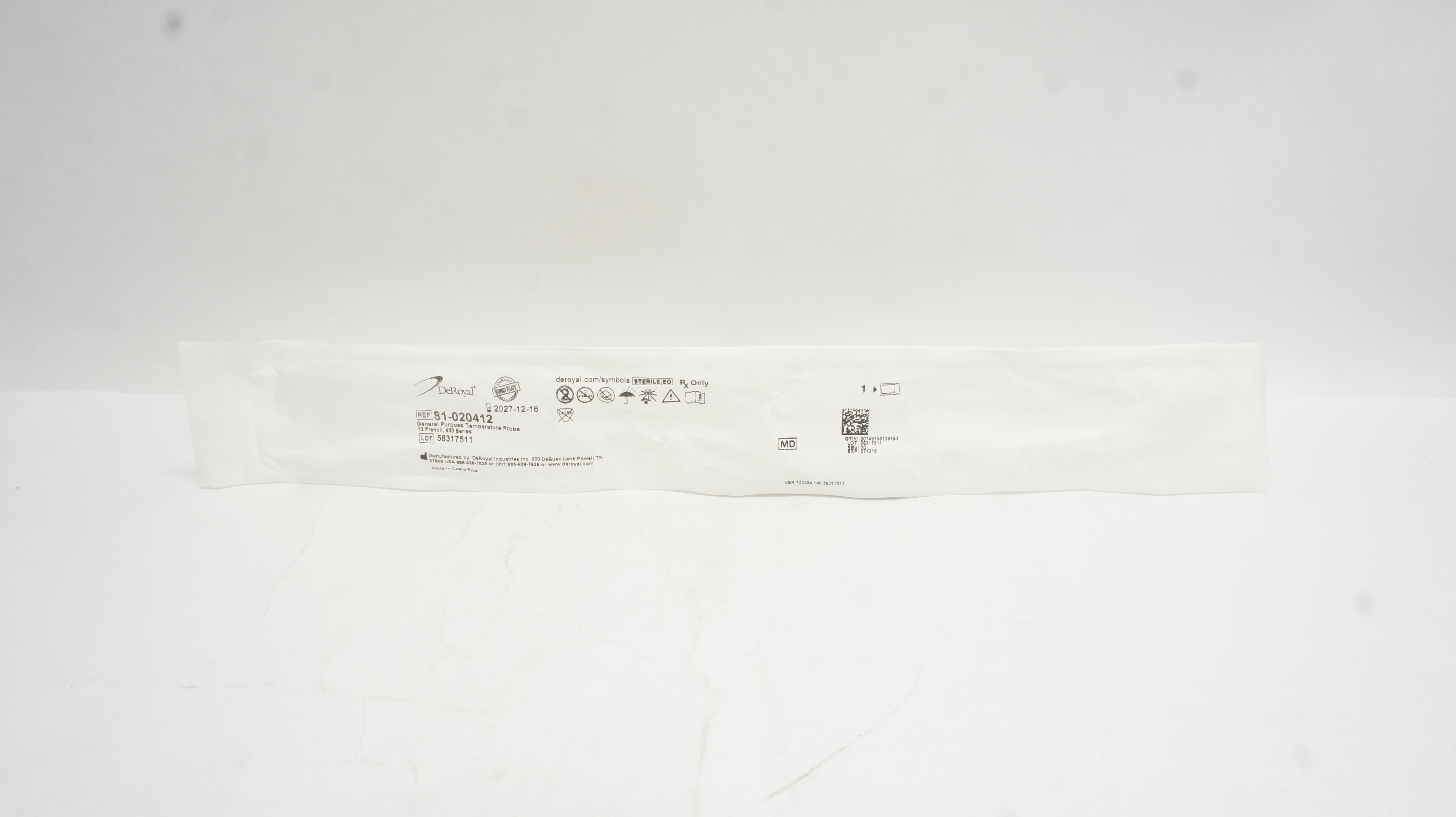 DeRoyal 81-020412 General Purpose Temperature Probe 12Fr. 400 Series
