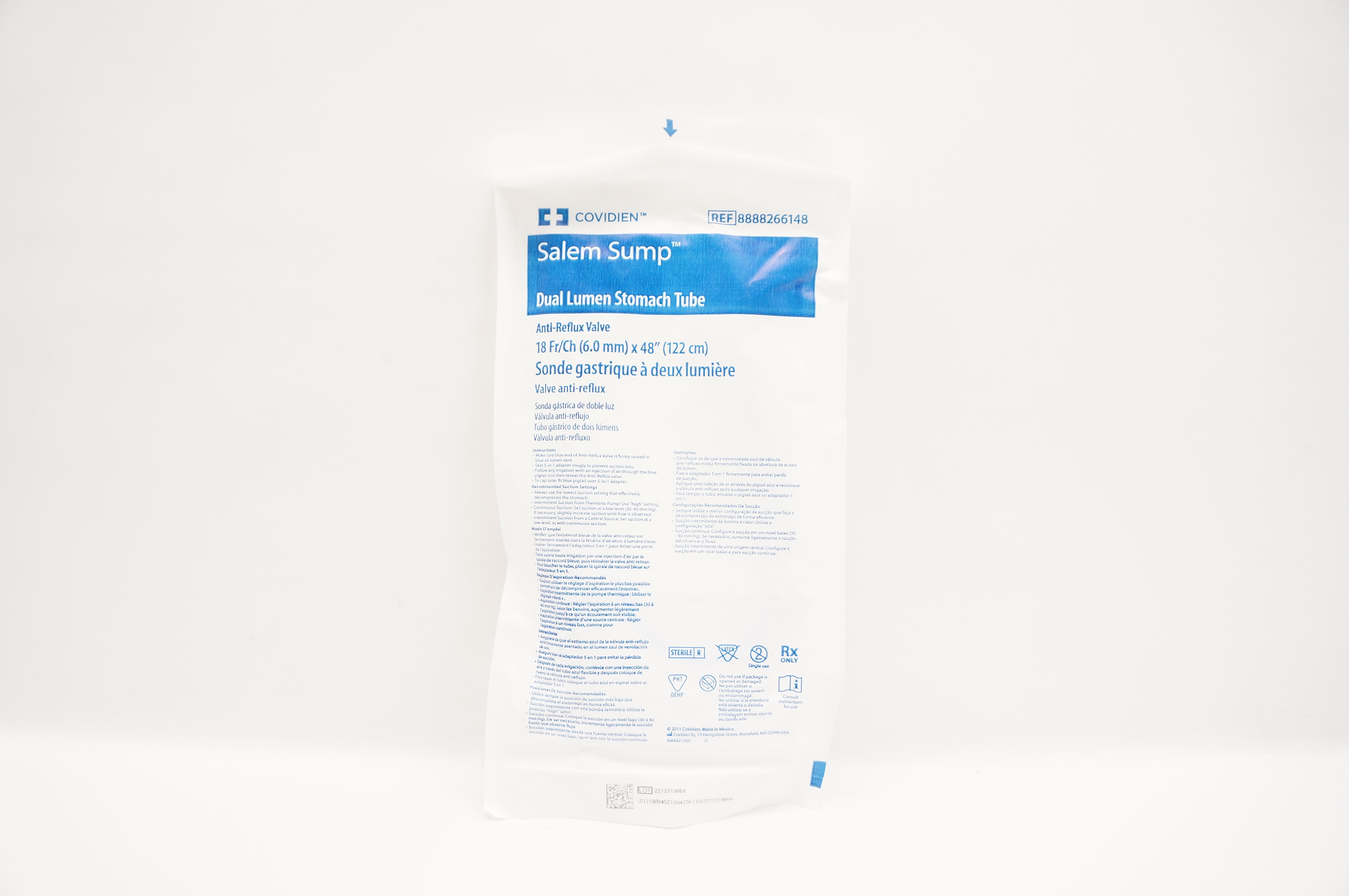 Covidien 8888266148 Salem Sump Dual Lumen Stomach Tube 18Fr/Ch x 48inch