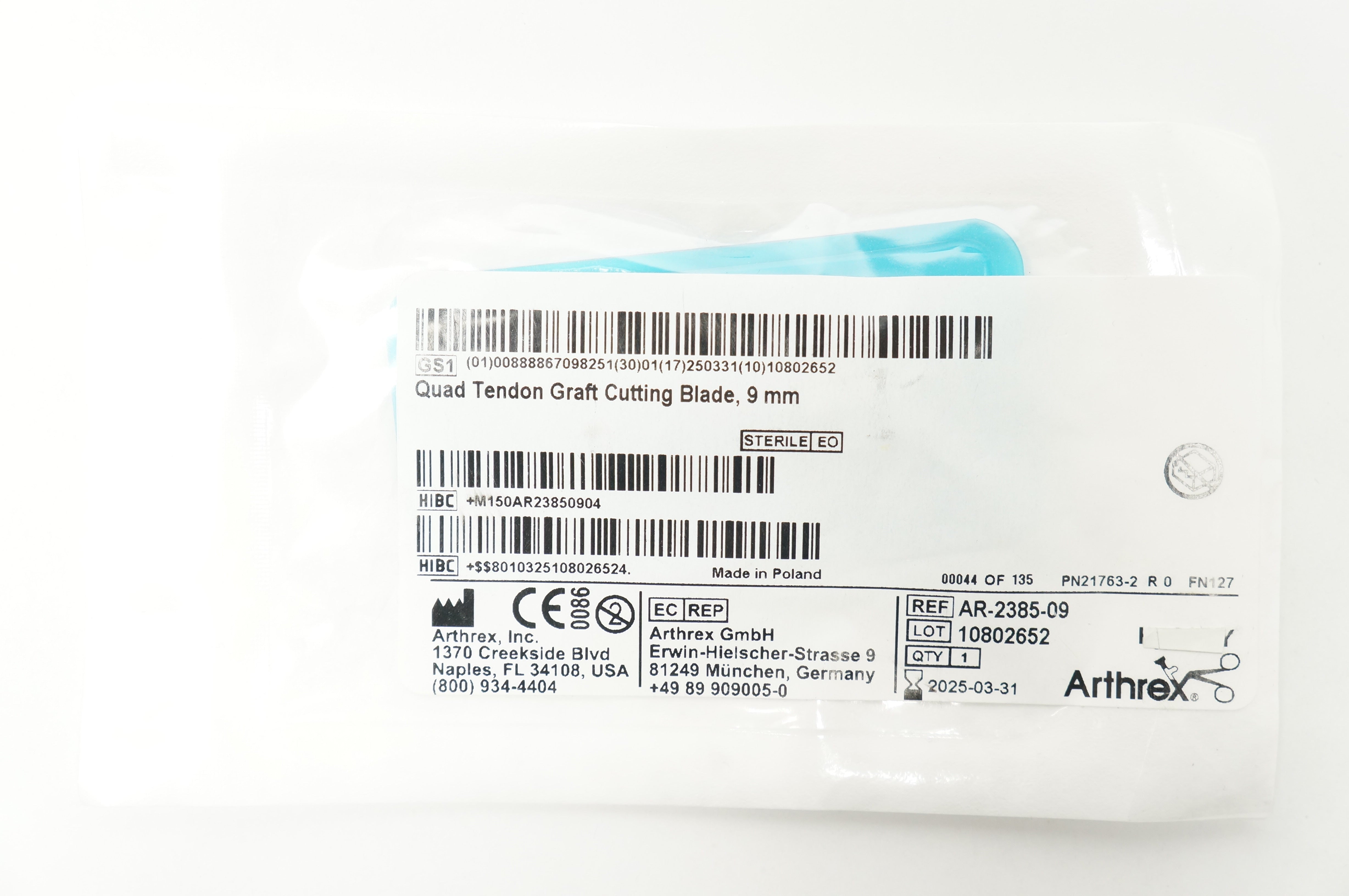 Arthrex AR-2385-09 Quad Tendon Graft Cutting Blade 9mm
