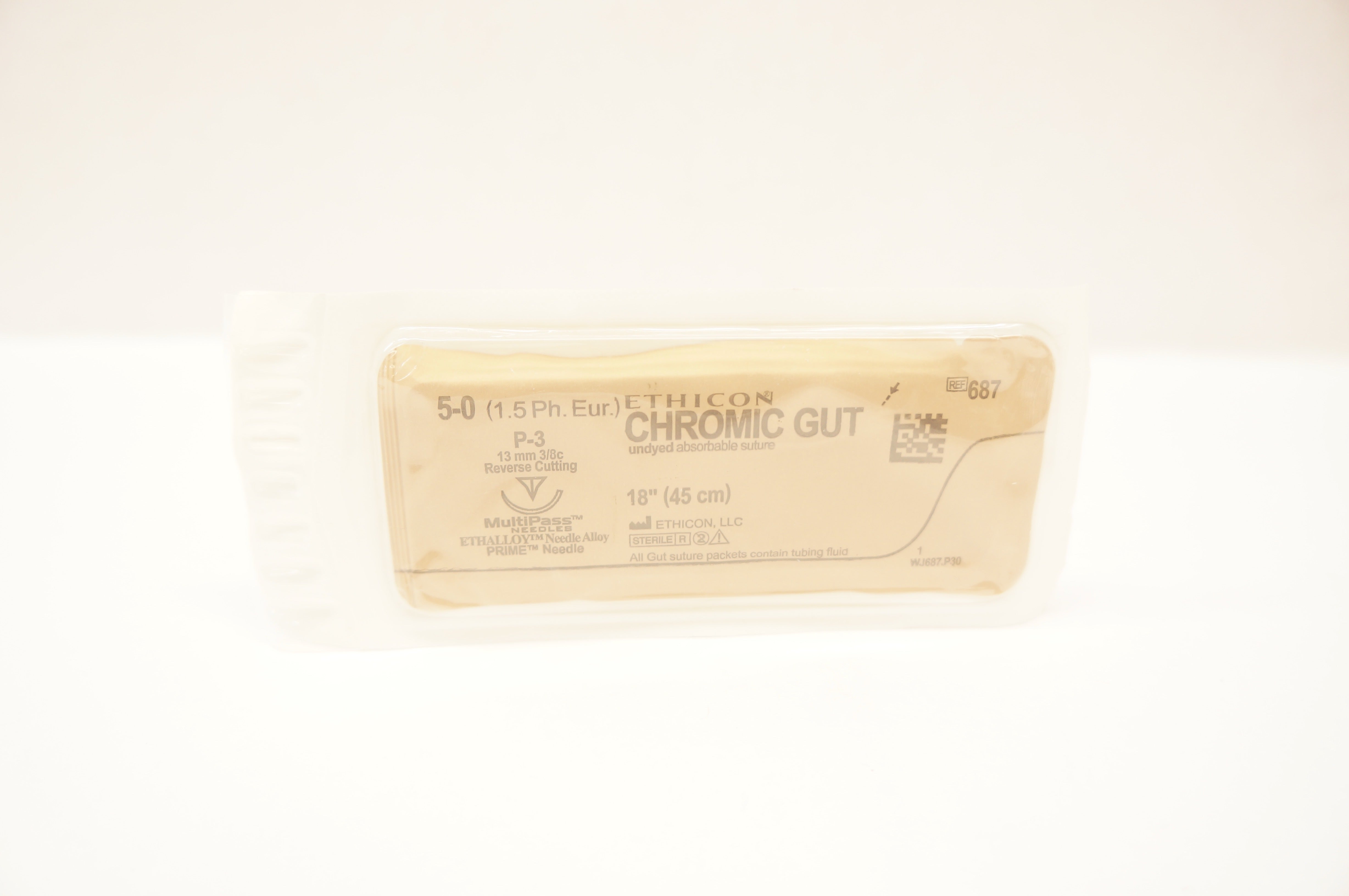 Ethicon 687 5-0 CHROMIC GUT, P-3, 13mm 3/8c Reverse Cutting, 18inch