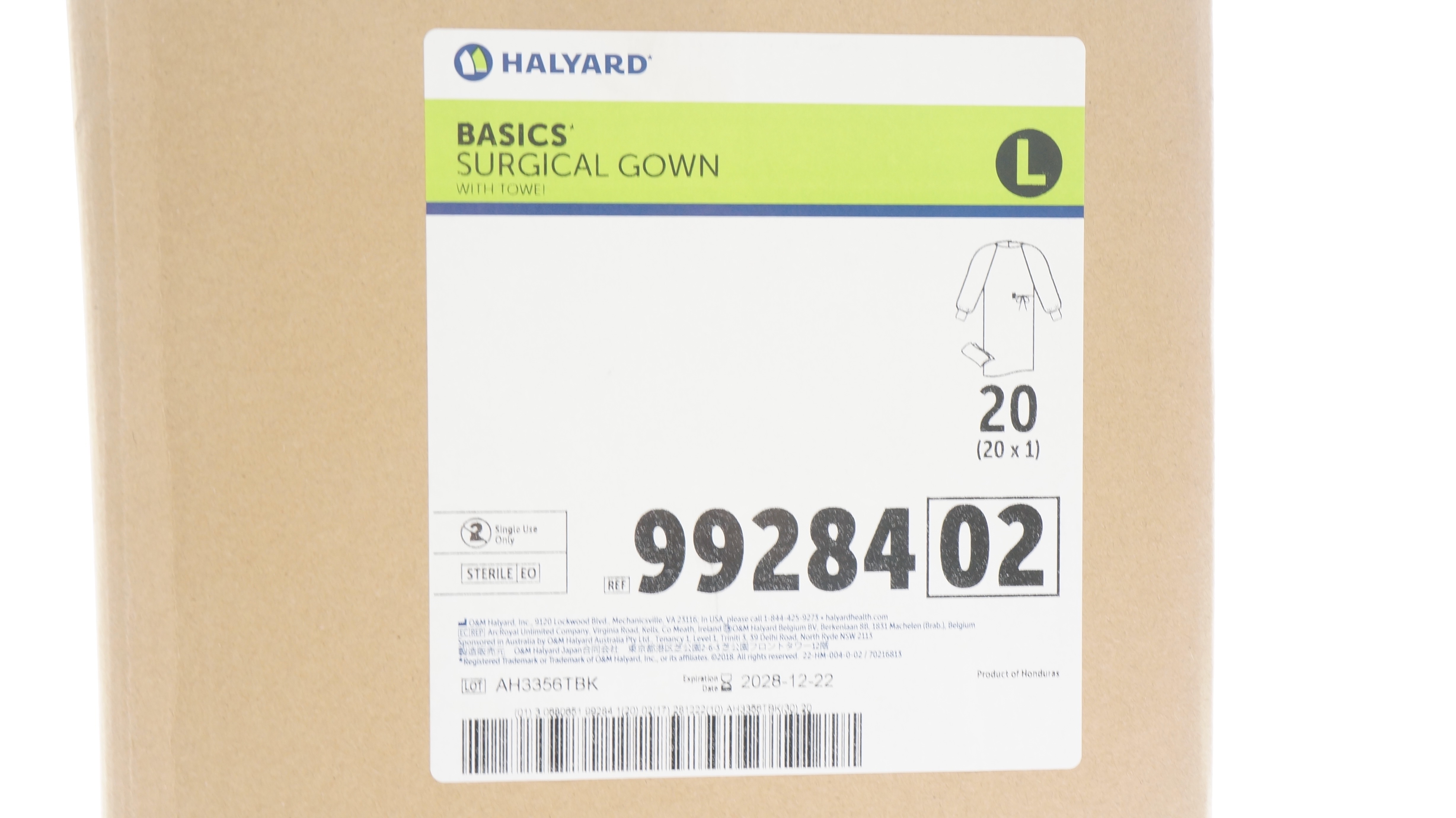 Halyard 99284 Basics Surgical Gown W/Towel, Large - Case of 20