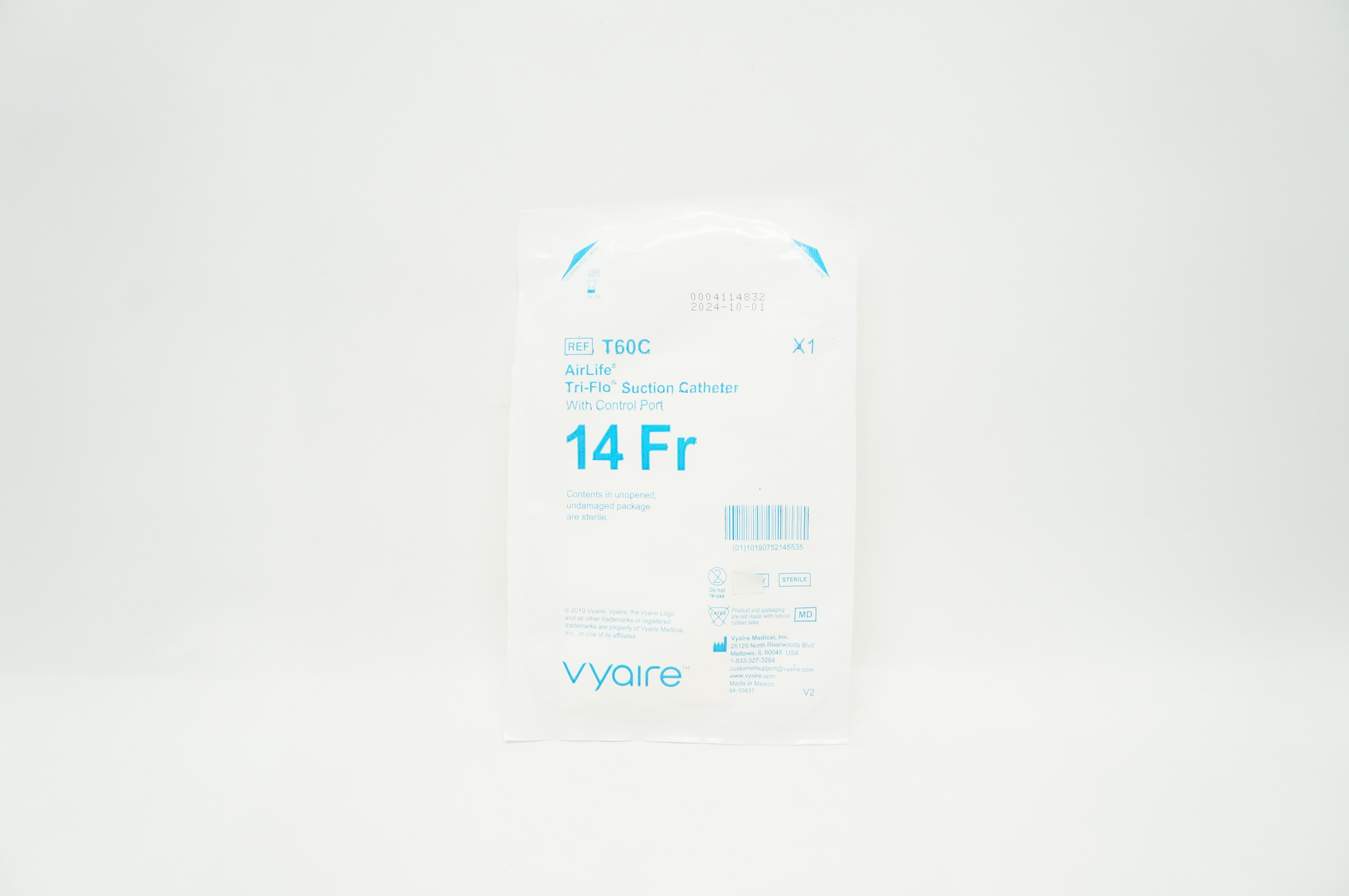 Vyaire T60C AirLife Tri-Flo Suction Cath. with Control Port, 14Fr