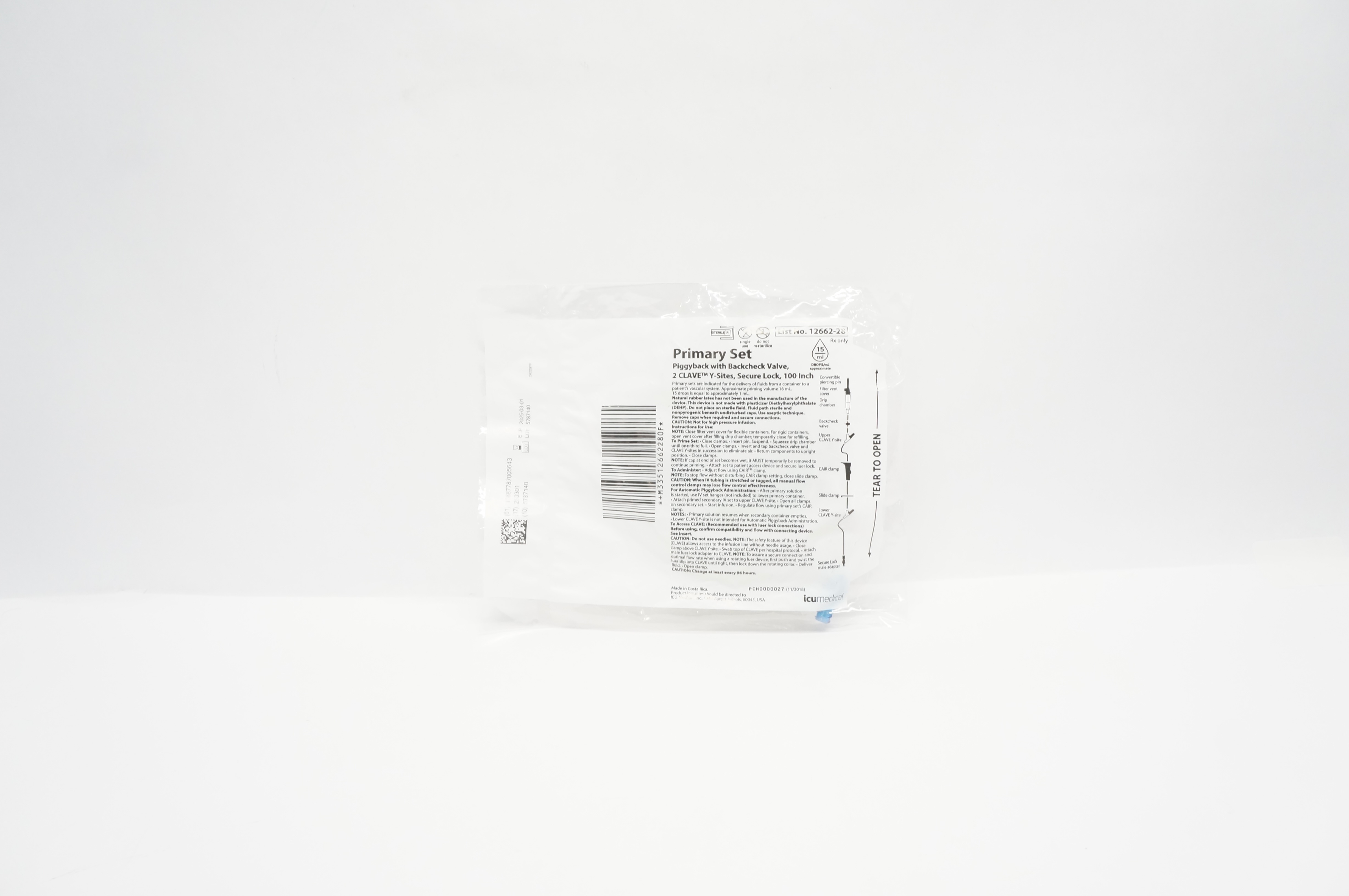 IcuMedical 12662-28 Primary Set Piggyback 2 Clave Y-Sites Secure Lock, 100 Inch