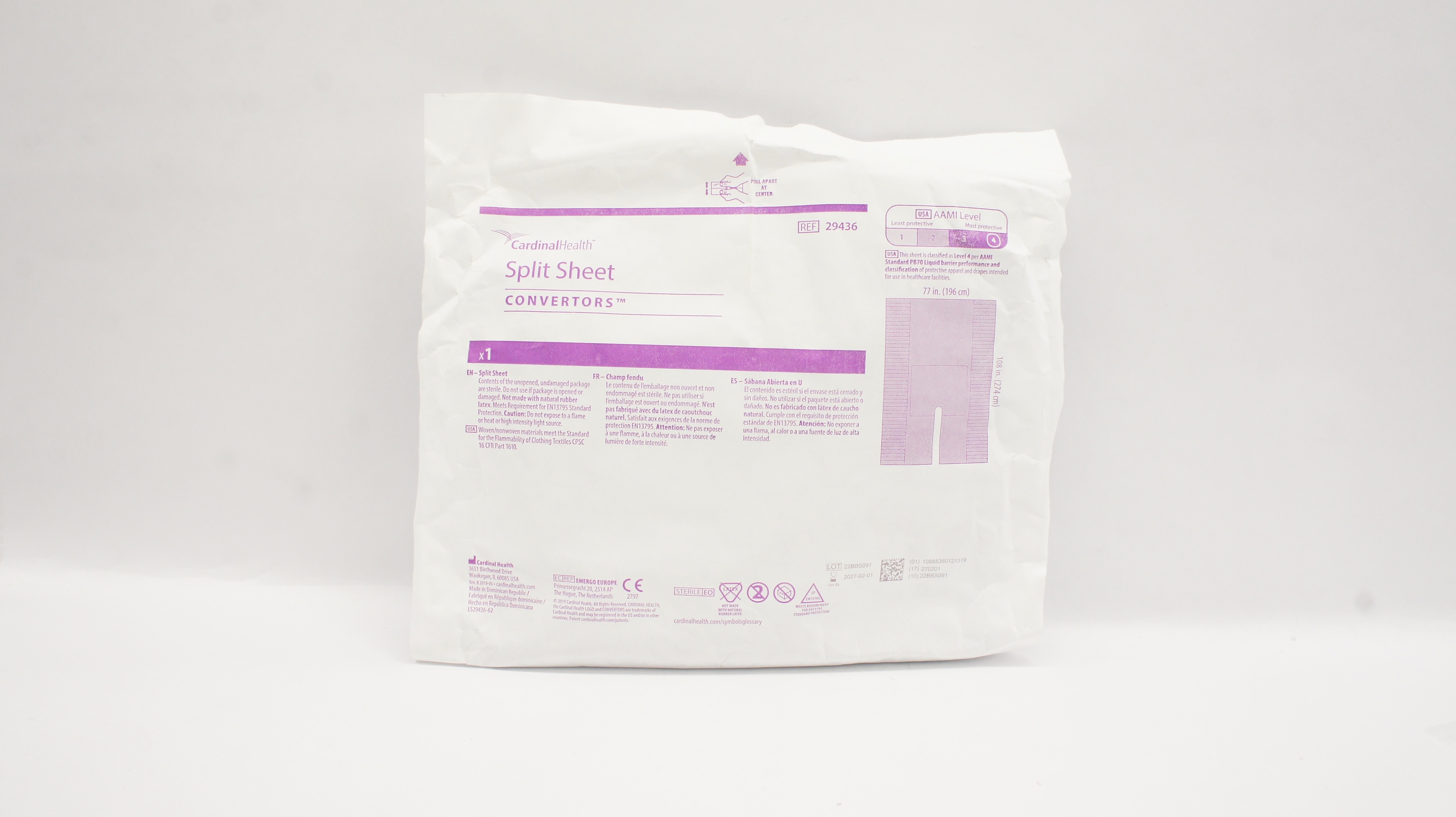 Cardinal Health 29436 Convertors Split Sheet 77 x 108inch AAMI Level 4