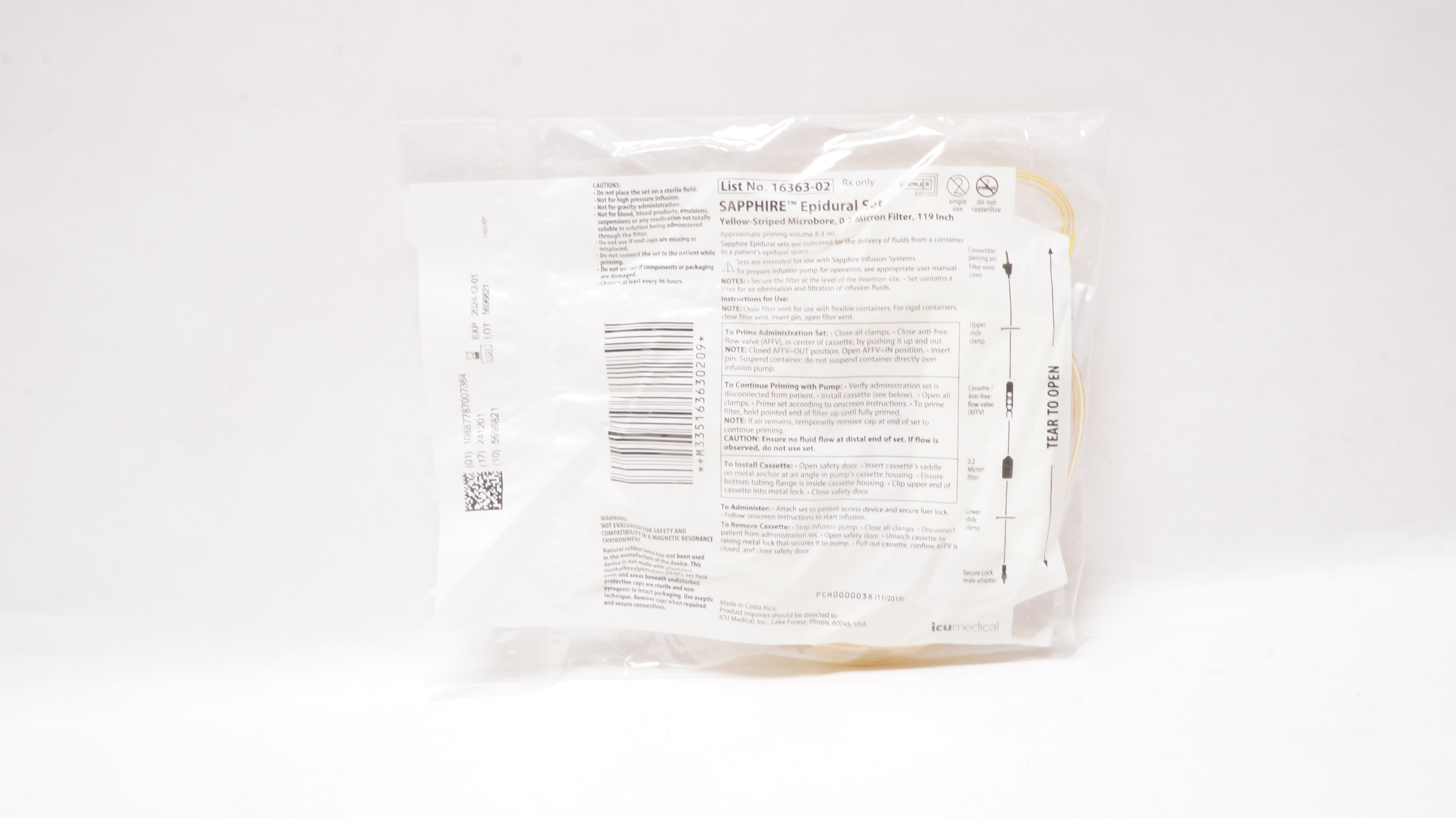 ICU Medical 16363-02 Sapphire, Epidural Set 119inch