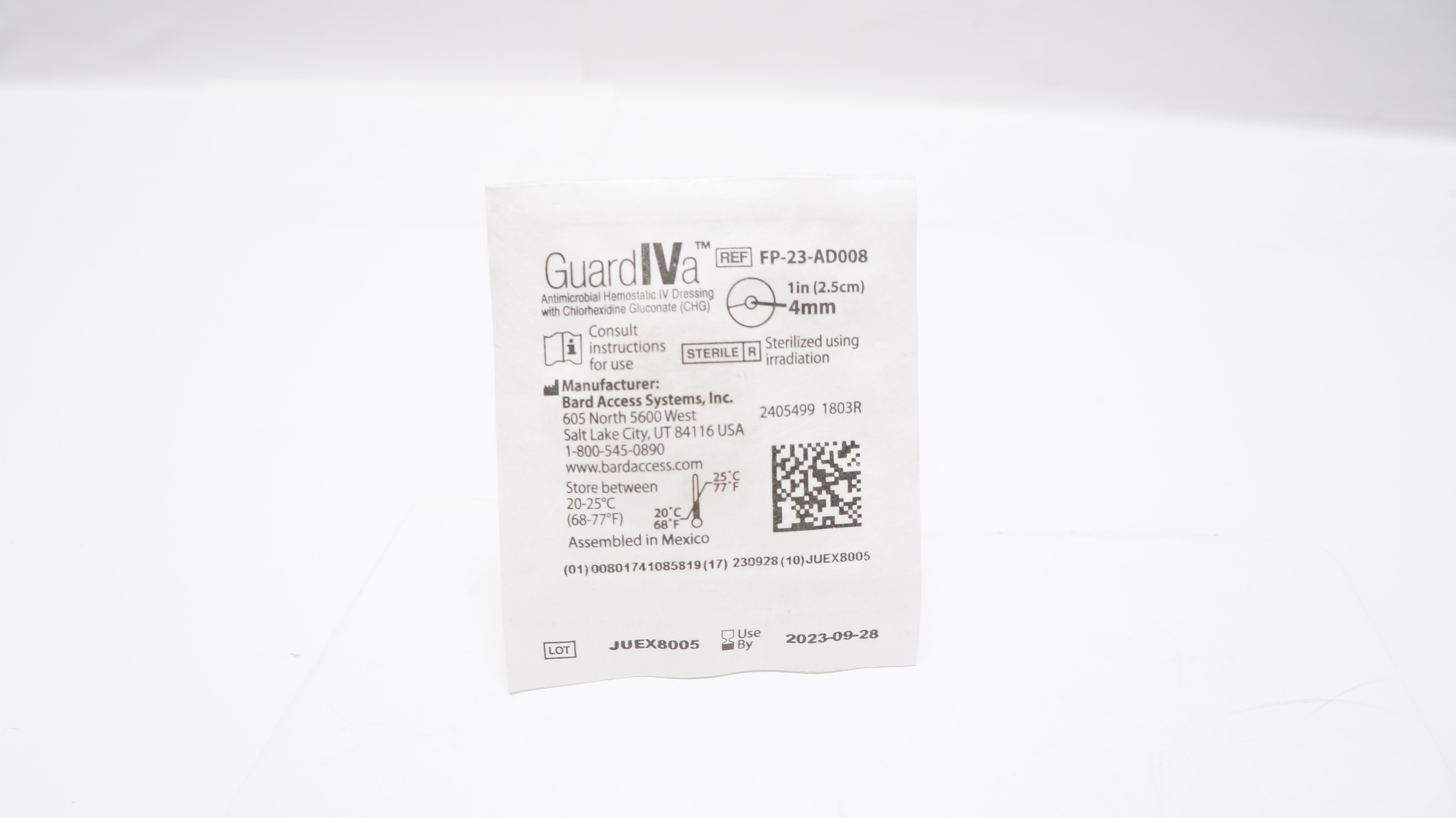 Bard FP-23-AD008 GuardIVa Hemostatic IV Dressing w/CHG 1inch x 4mm (x)