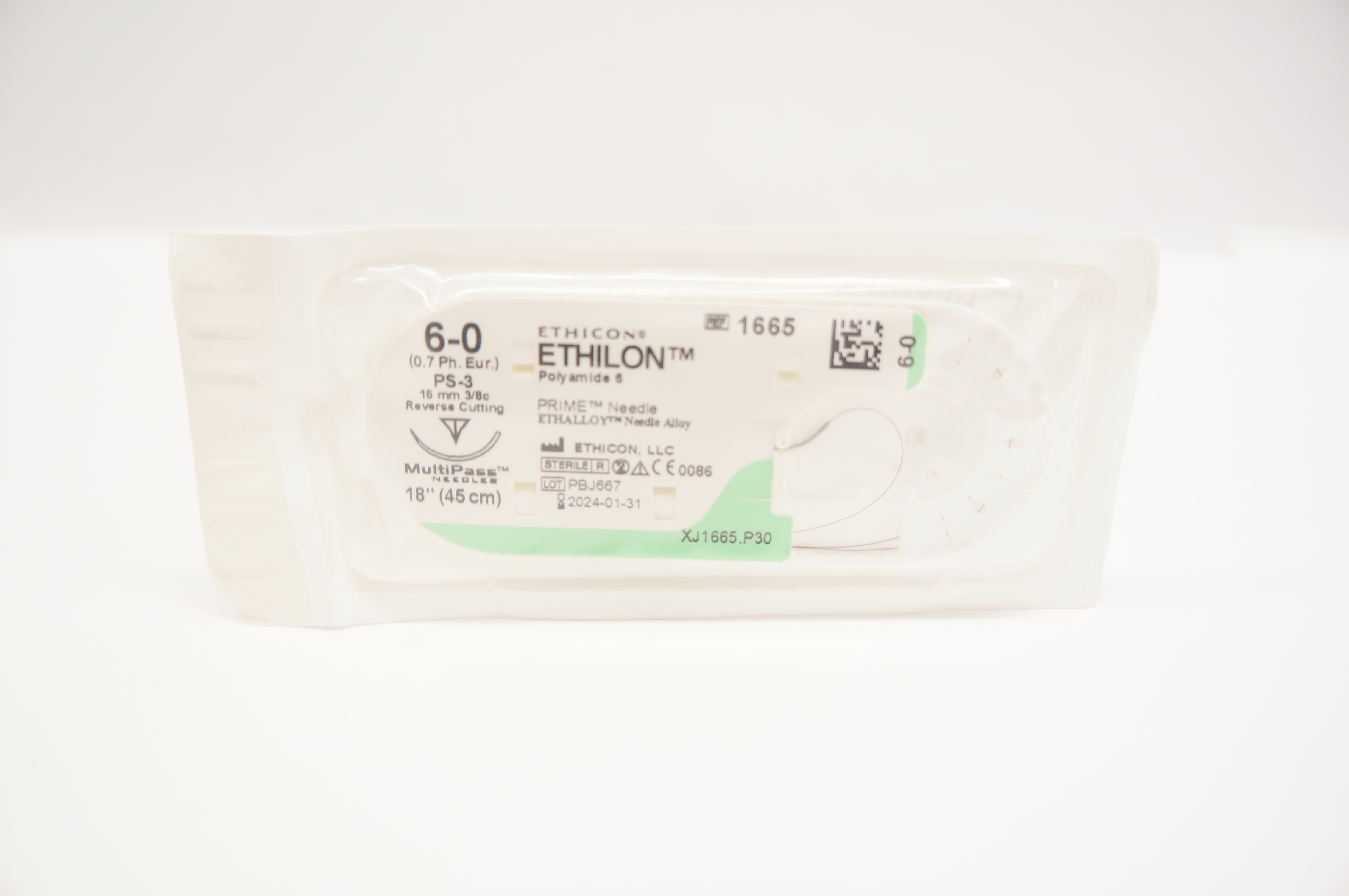 Ethicon 1665 6-0 ETHILON, PS-3, 16mm 3/8c Reverse Cutting, 18inch