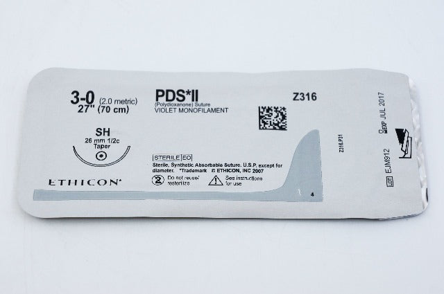 Ethicon Z316 3-0 PDS II, Violet Monofilament, SH, 26mm 1/2c Taper (x)