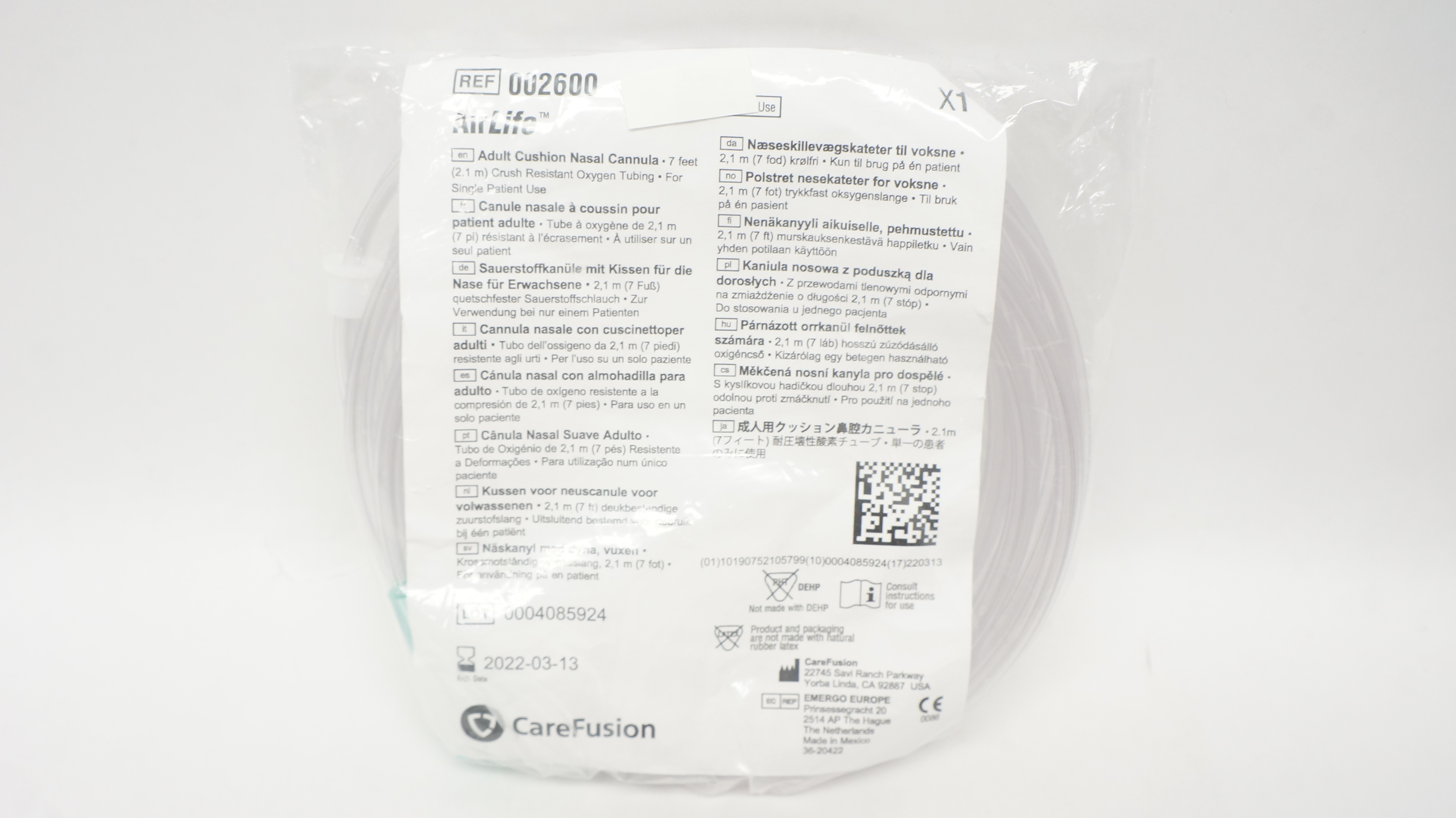 CareFusion 002600 AirLife Adult Cushion Nasal Cannula w/Oxygen Tubing 7 feet (x)