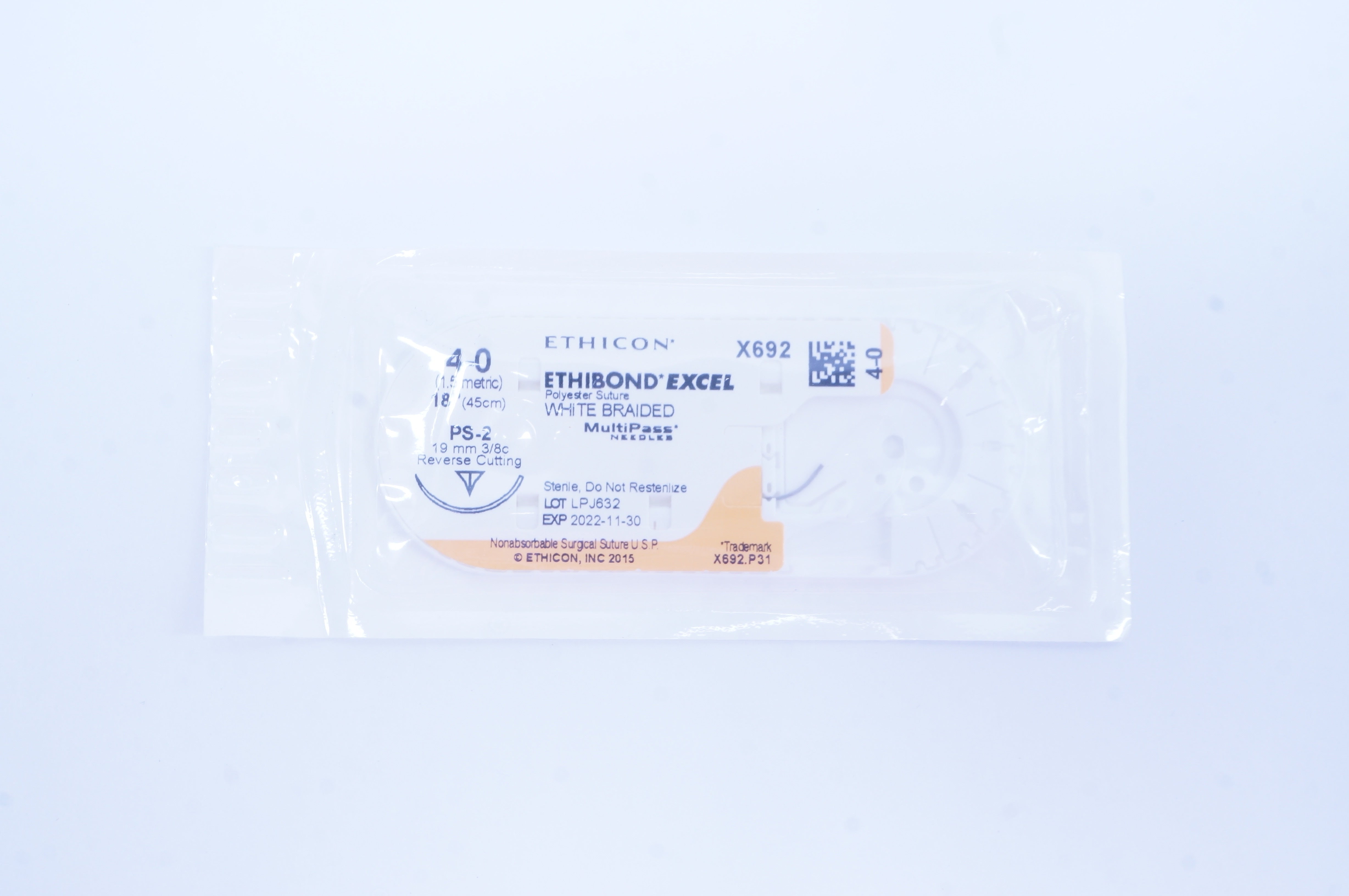 Ethicon X692 4-0 Ethibond Excel PS-2 19mm 3/8c Reverse Cutting, 18 inch