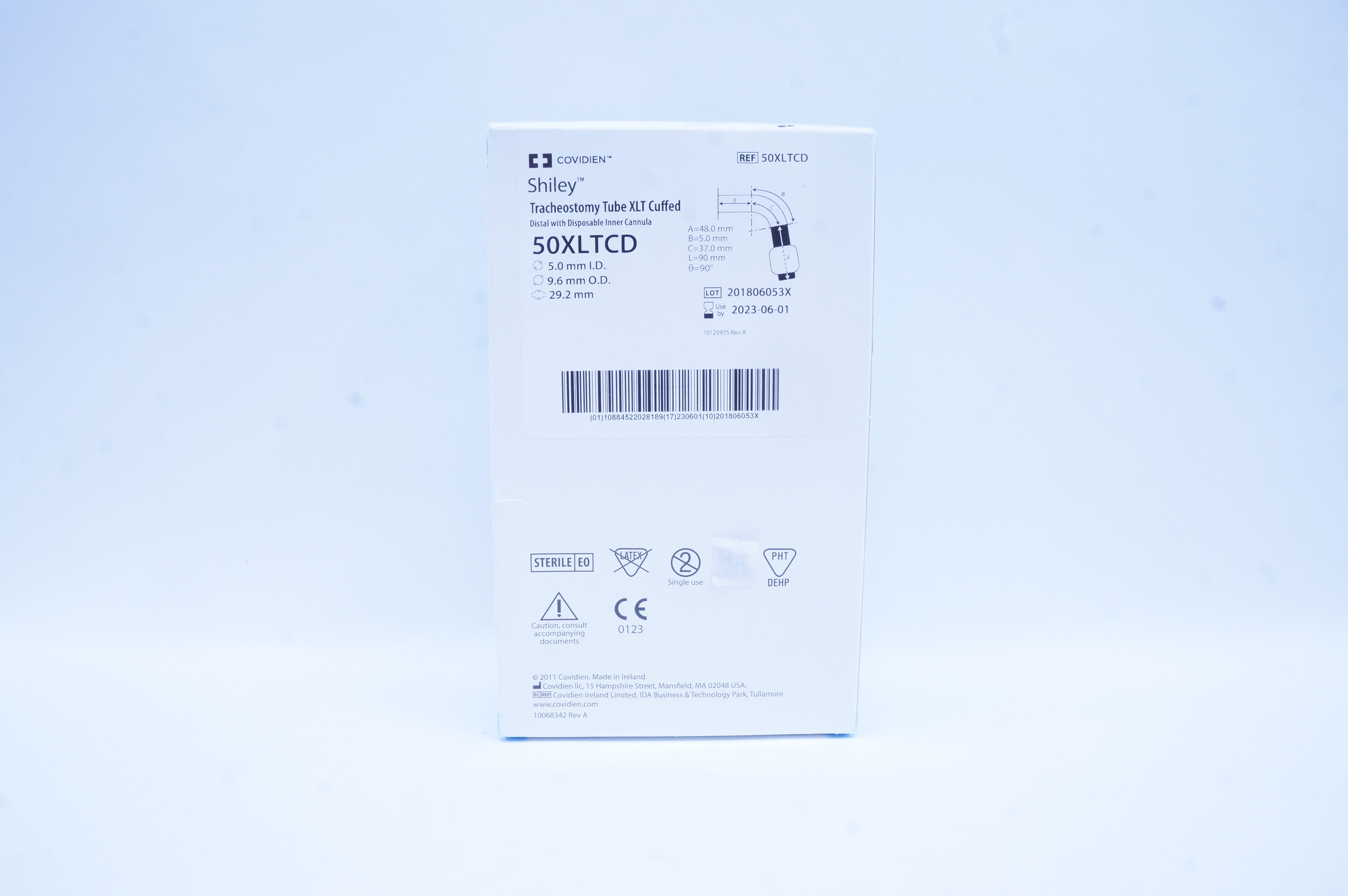 Covidien 50XLTCD Shiley Tracheostomy Tube XLT Cuffed 5.0mm ID, 9.6mmOD