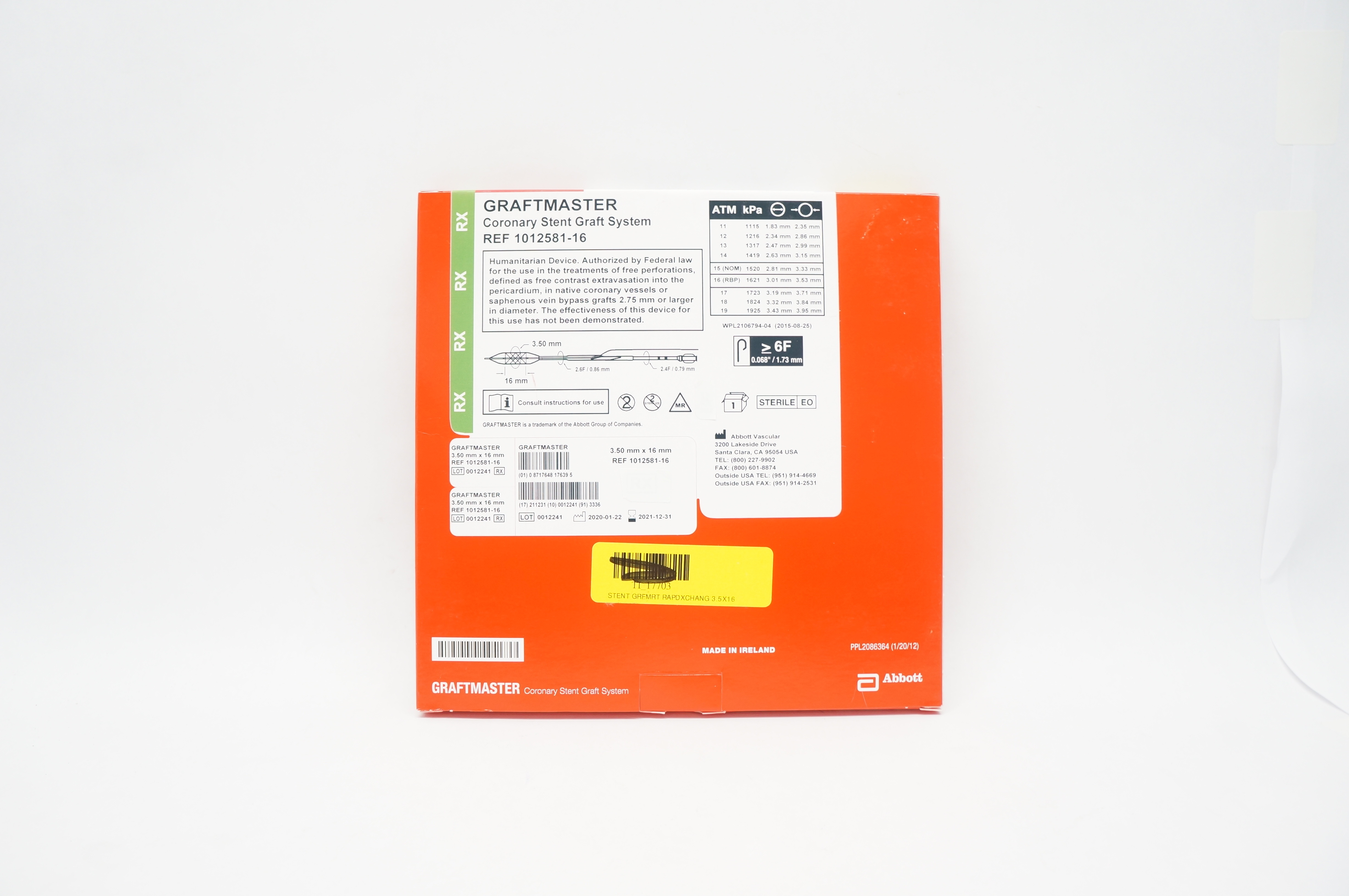 Abbott 1012581-16 Graftmaster RX Coronary Stnt Graft System 3.5 x 16 mm (x)