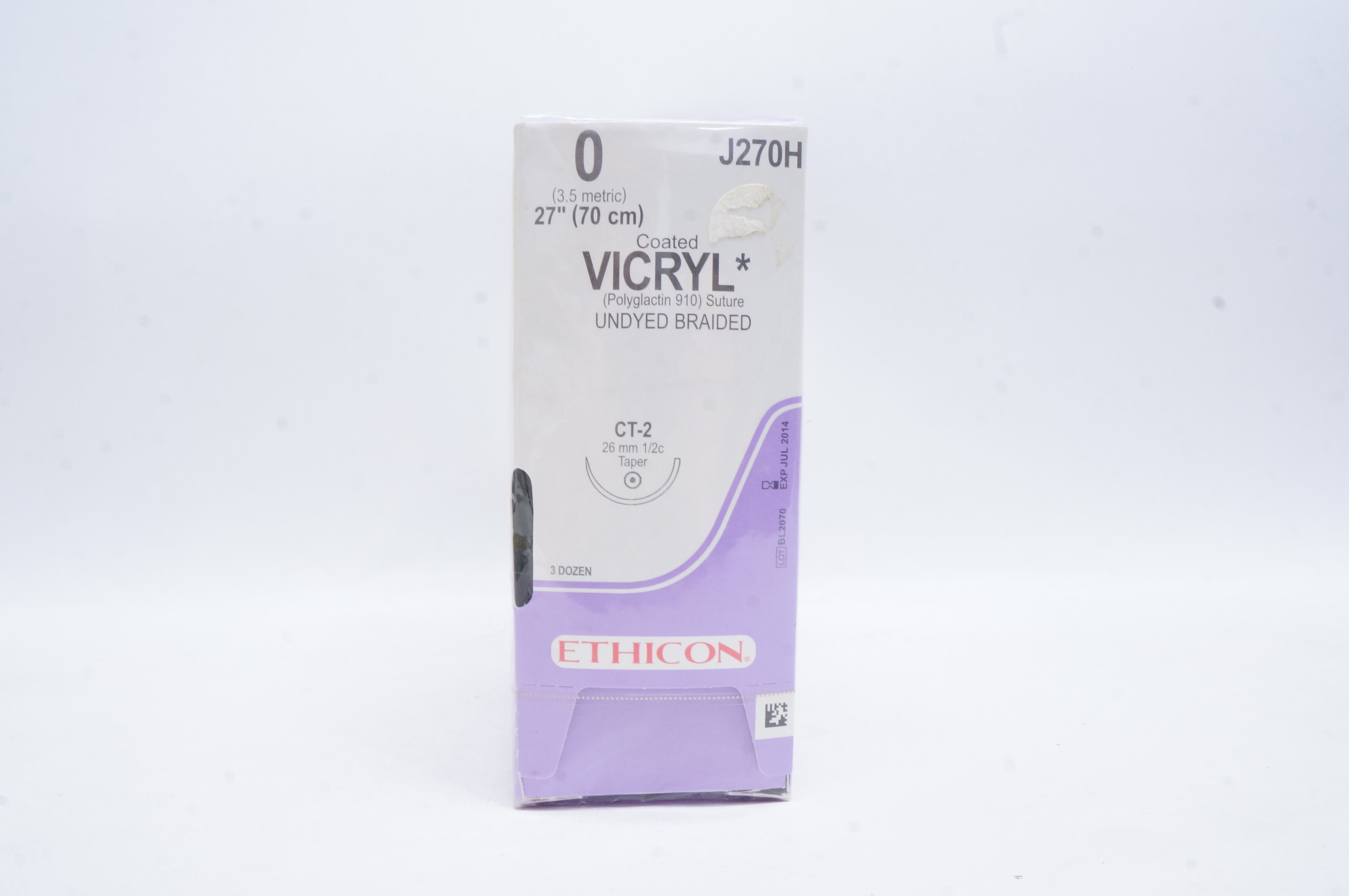 Ethicon J270H 0 VICRYL, CT-2, 26mm 1/2c Taper, 27inch (x) - Box of 36