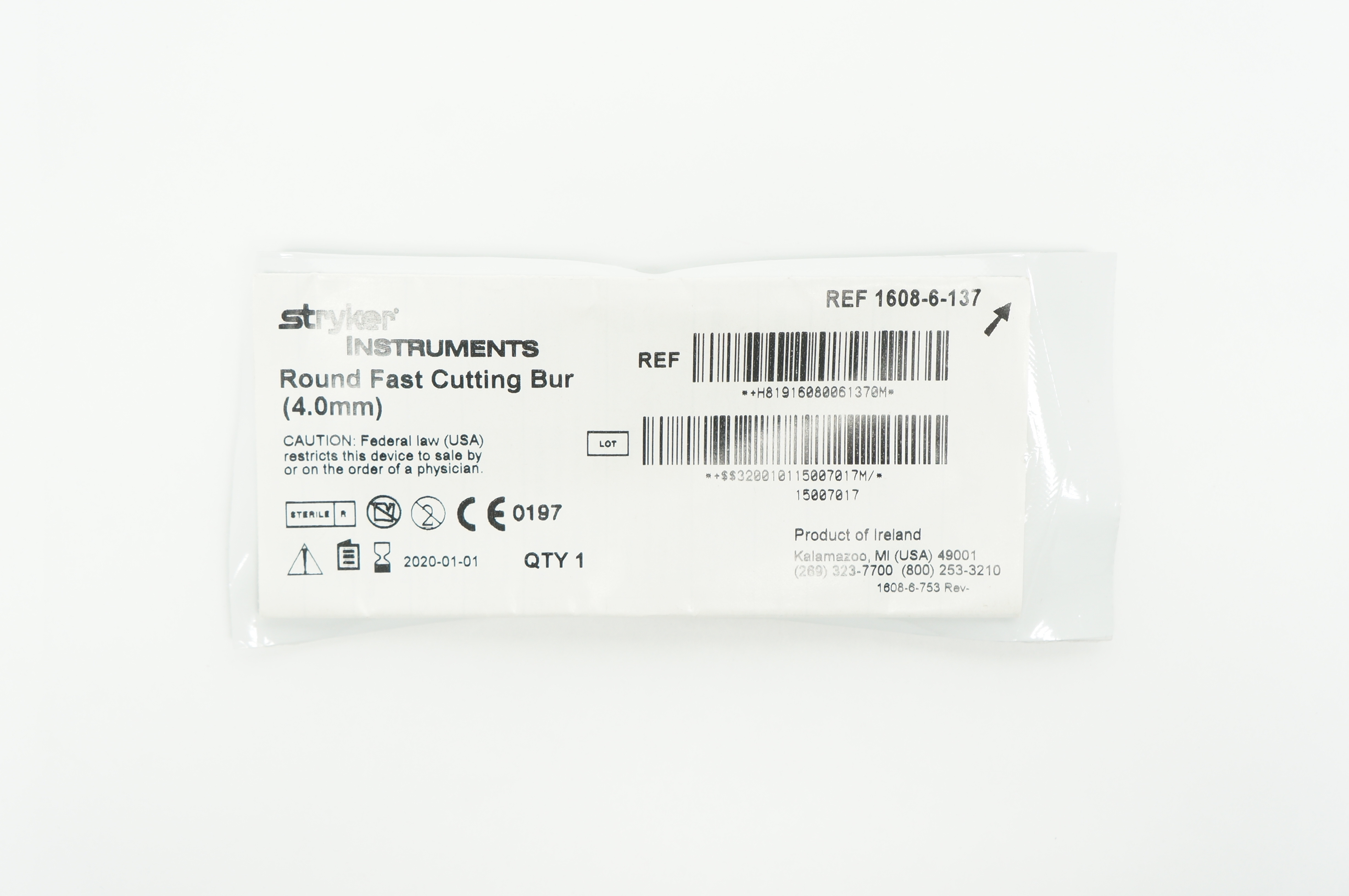 Stryker Instruments 1608-6-137 Round Fast Cutting Bur 4.0mm (x)