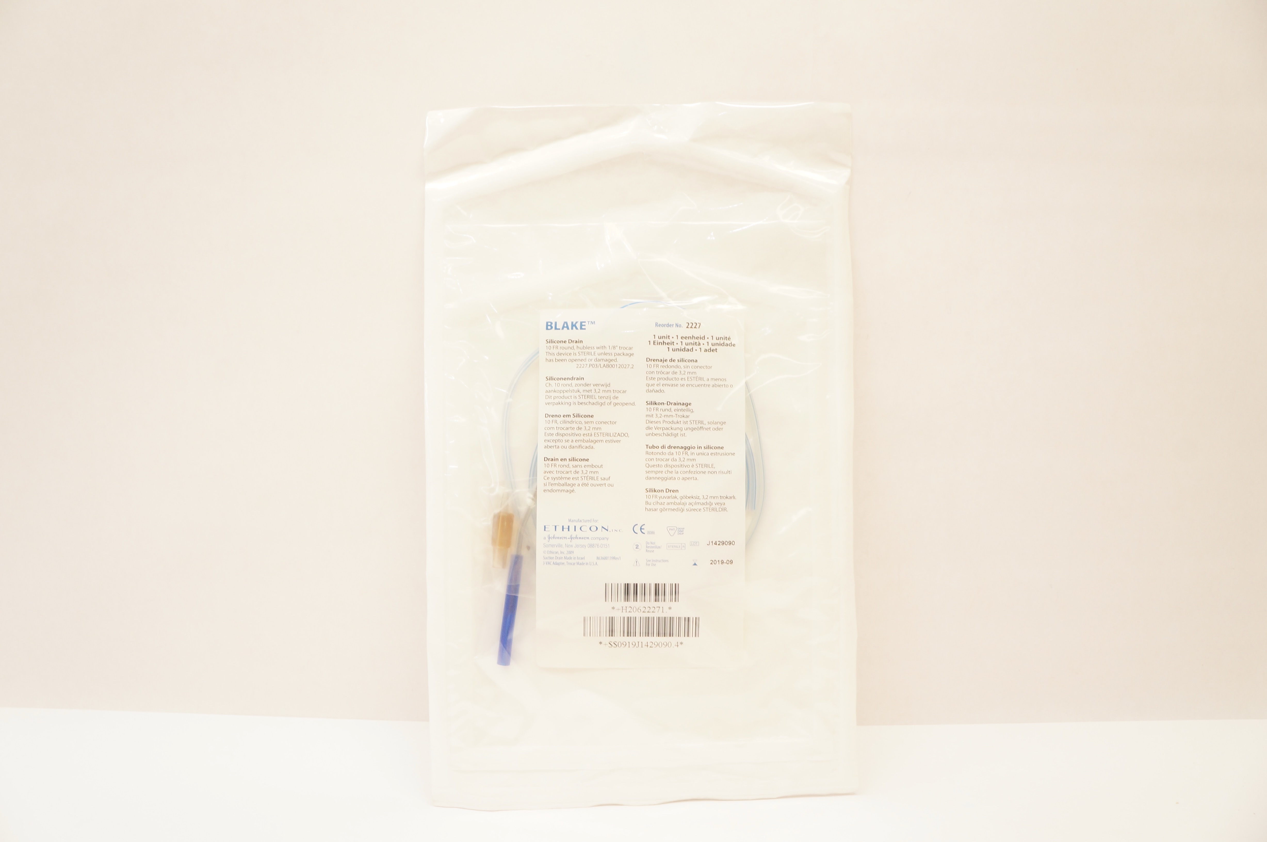 Ethicon 2227 Blake Silicone Drain10 Fr. Round Hubless W/1/8In Trocar (x)