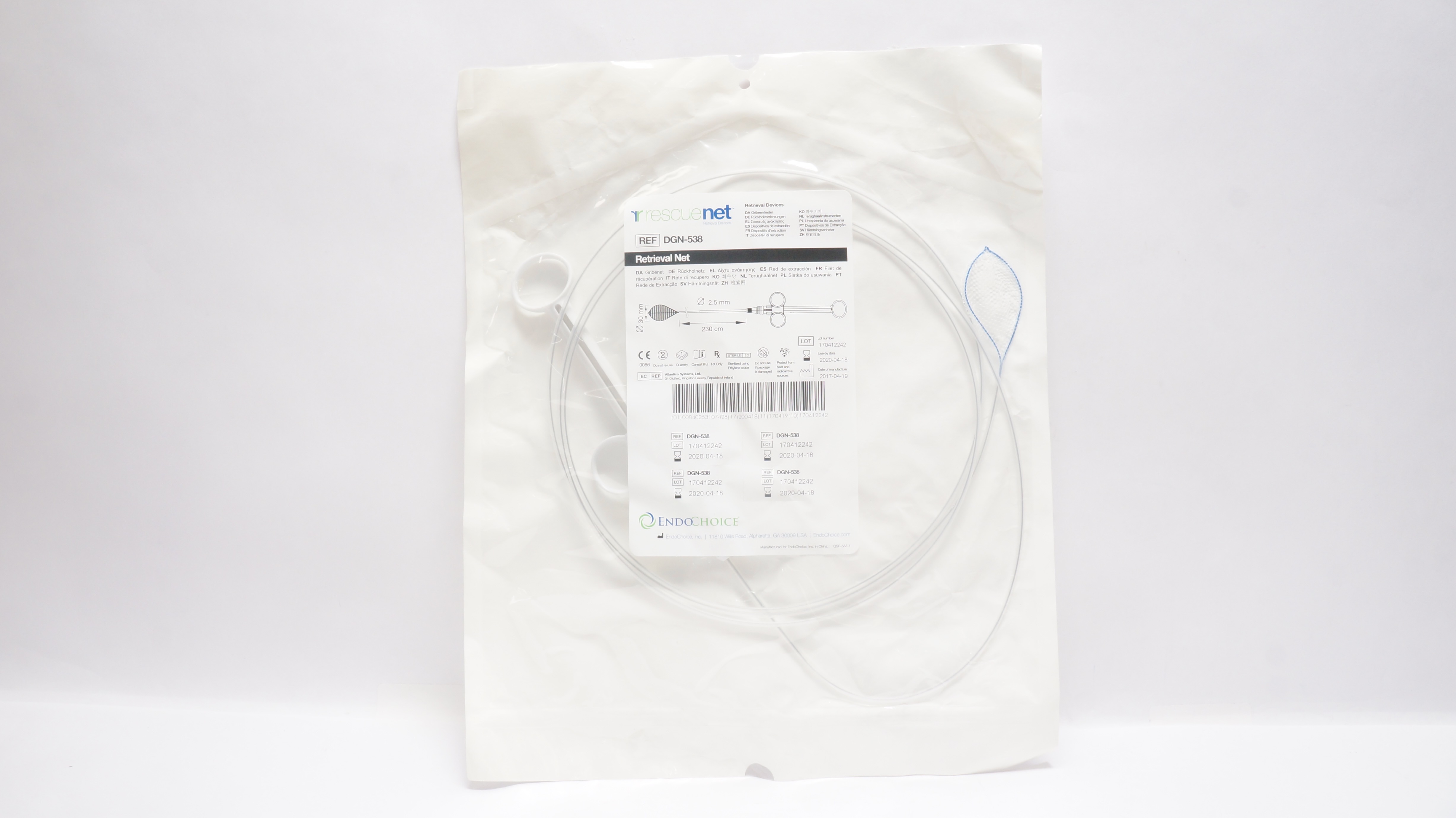 EndoChoice DGN-538 RescueNet Retrieval Net Sterile, 30mm x 2.5mm x 230cm (x)