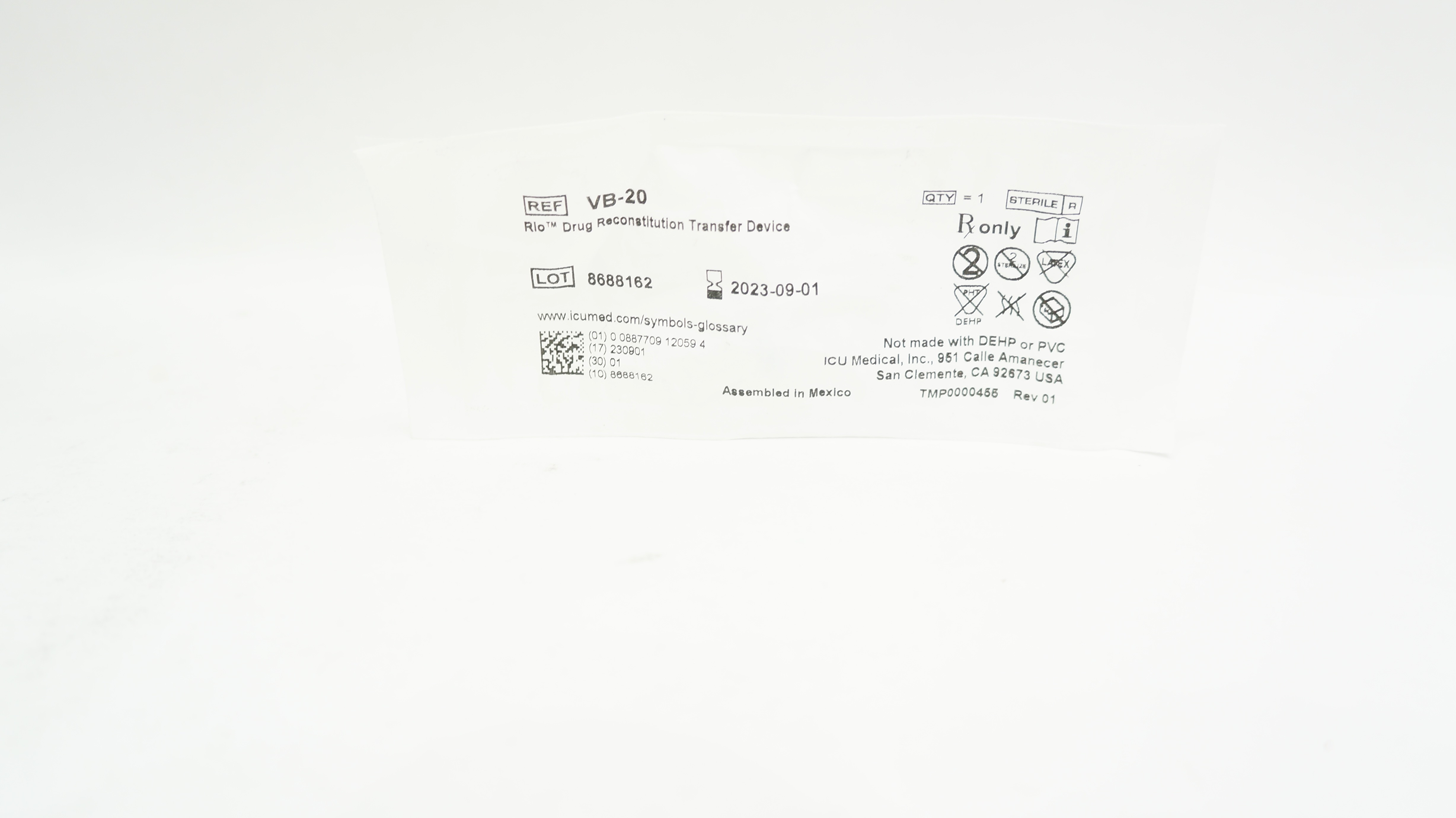 ICU Medical VB-20 Rio Drug Reconstitution Transfer Device (x)
