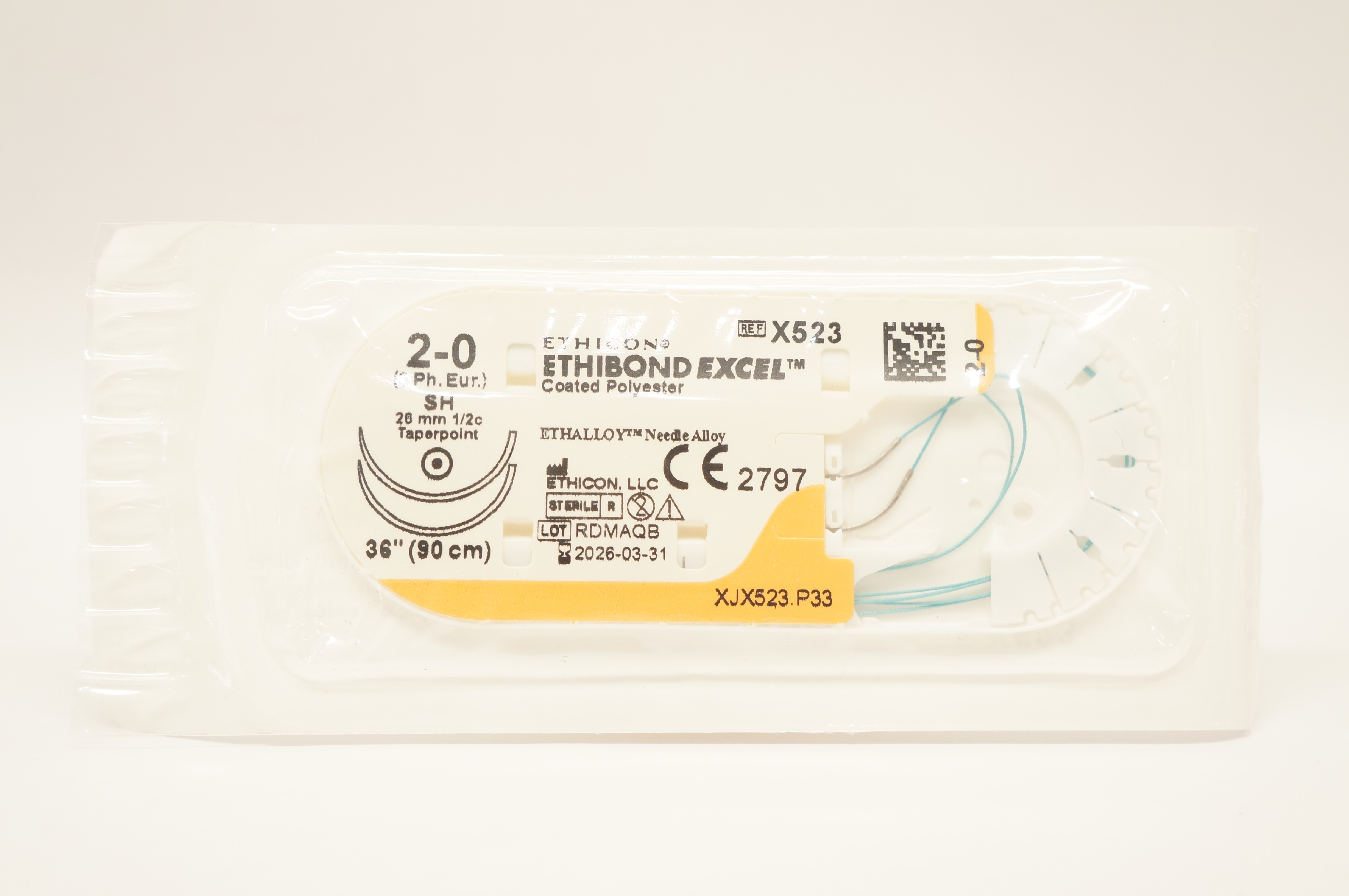 Ethicon X523 2-0 Ethibond Excel Surgical Stre SH 26mm 1/2c Taperpoint, 36inch