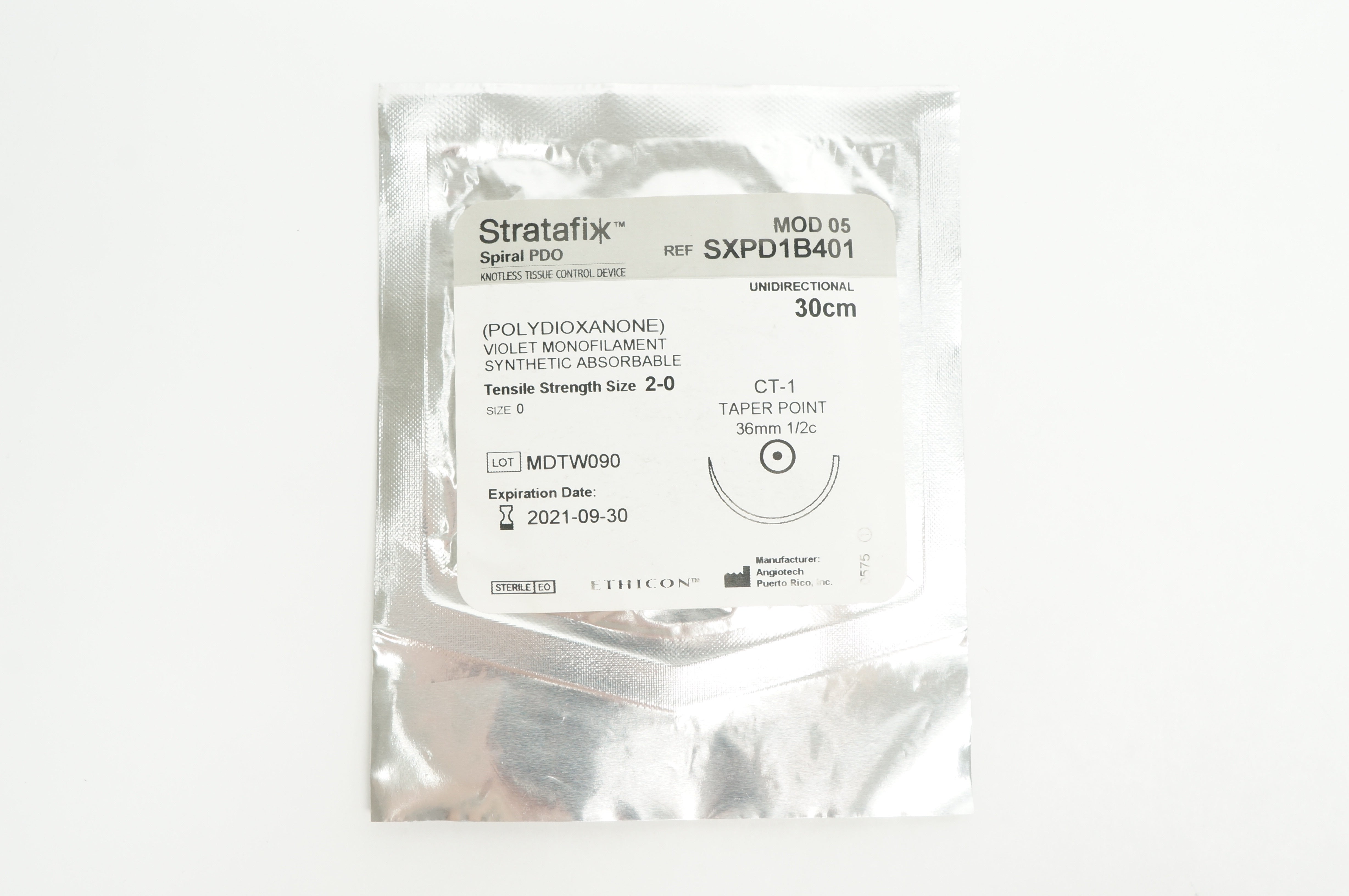 Ethicon SXPD1B401 2-0 STRATAFIX Spiral PDO CT-1 36mm 1/2c Taper Point, 30cm