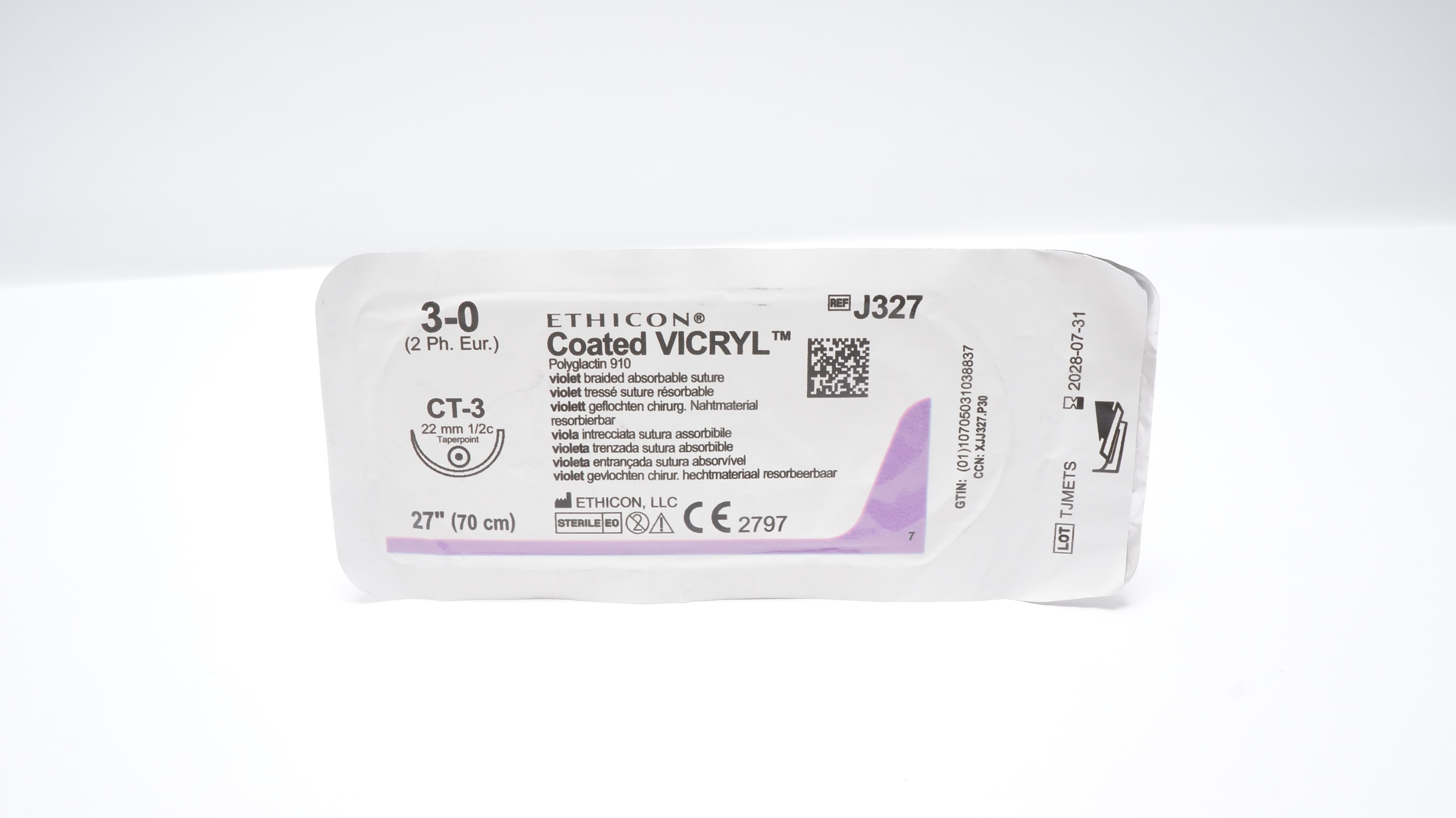 Ethicon J327 3-0 Coated VICRYL Stre Braided CT-3 22mm 1/2c Taper, 27inch