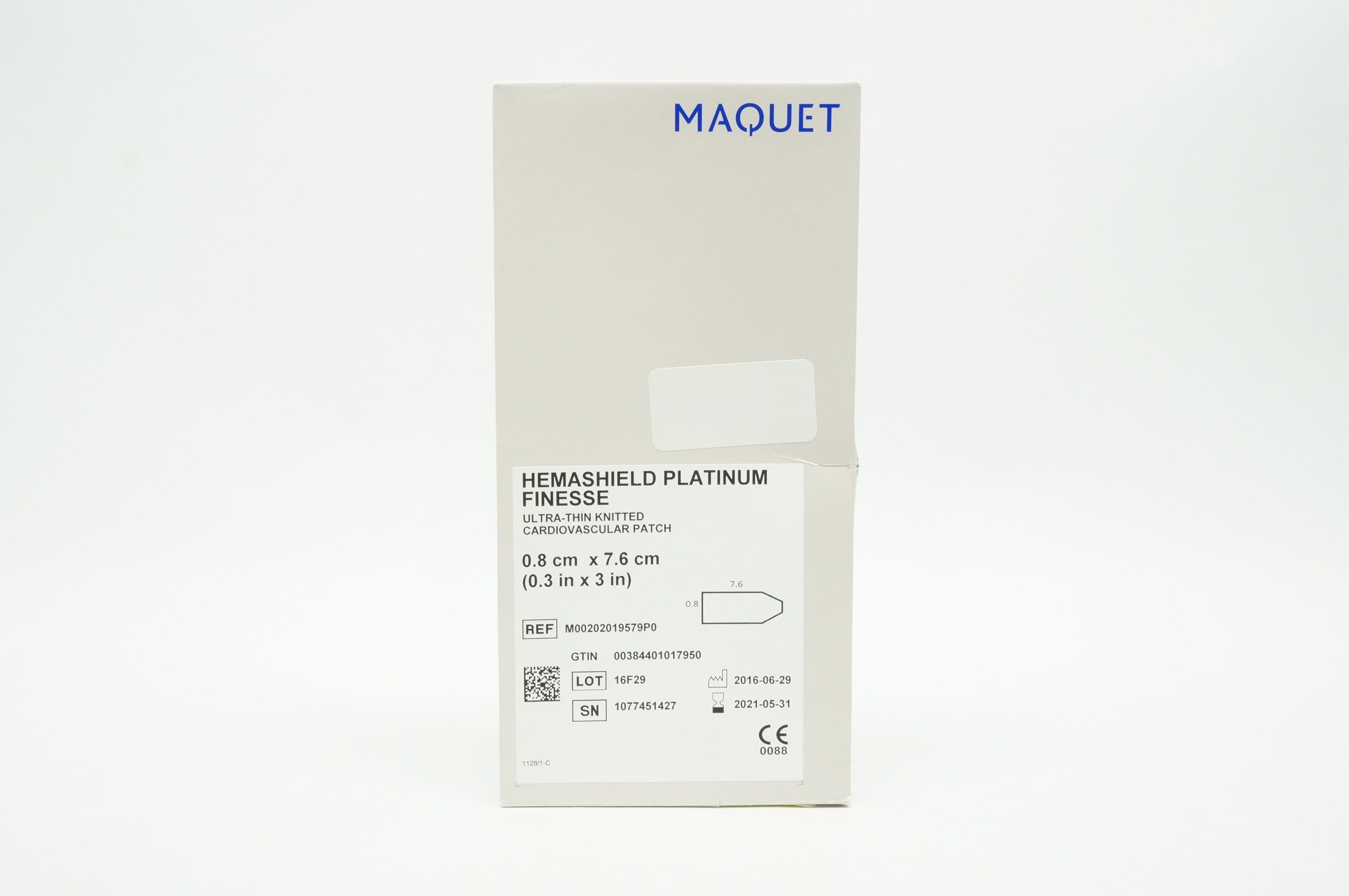 Maquet M00202019579P0 Hemashield Knitted Cardiovascular Patch 0.3 inch x 3 inch