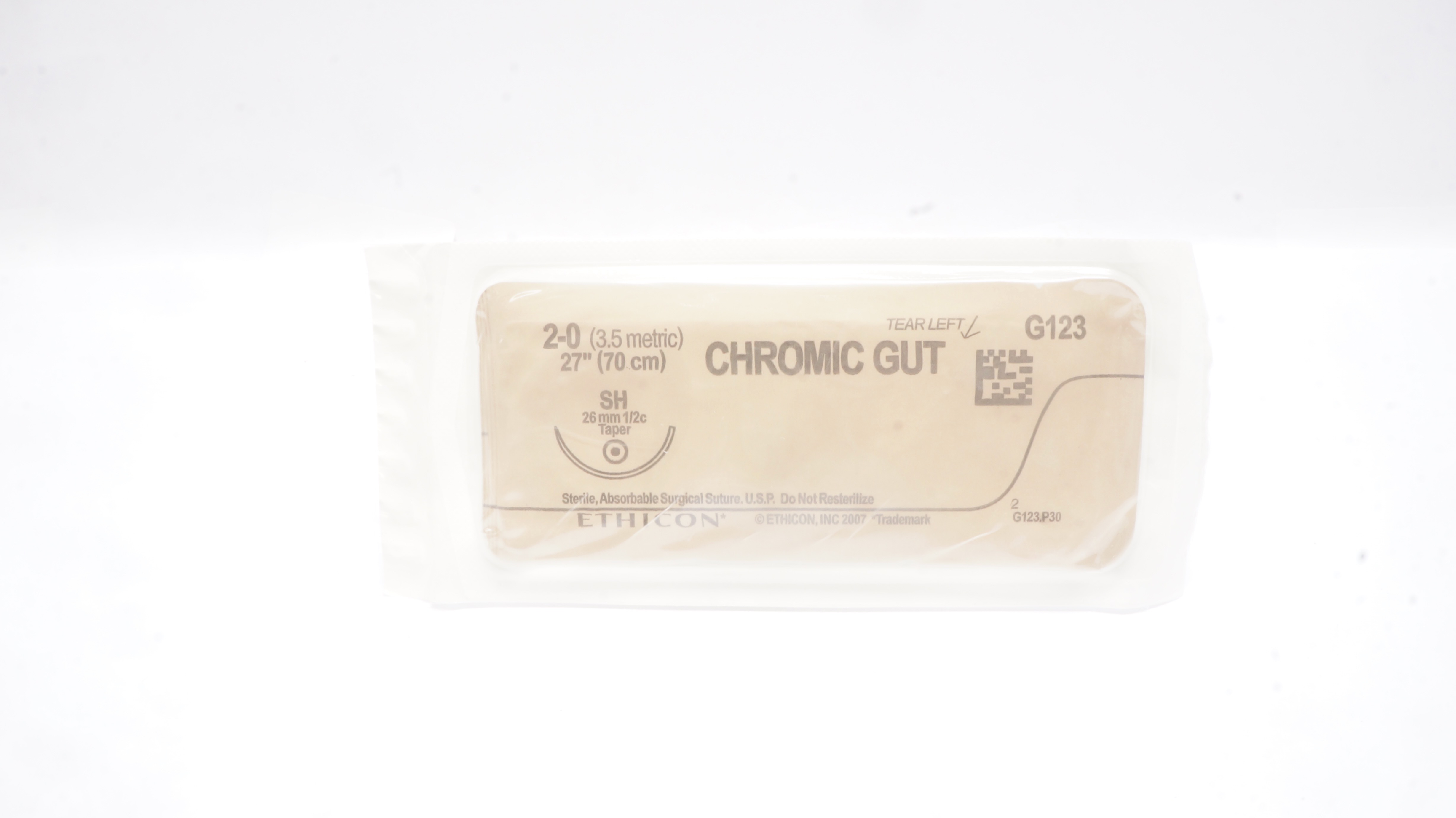 Ethicon G123 2-0 Chromic Gut, SH,  26mm 1/2c Taper,  27inch