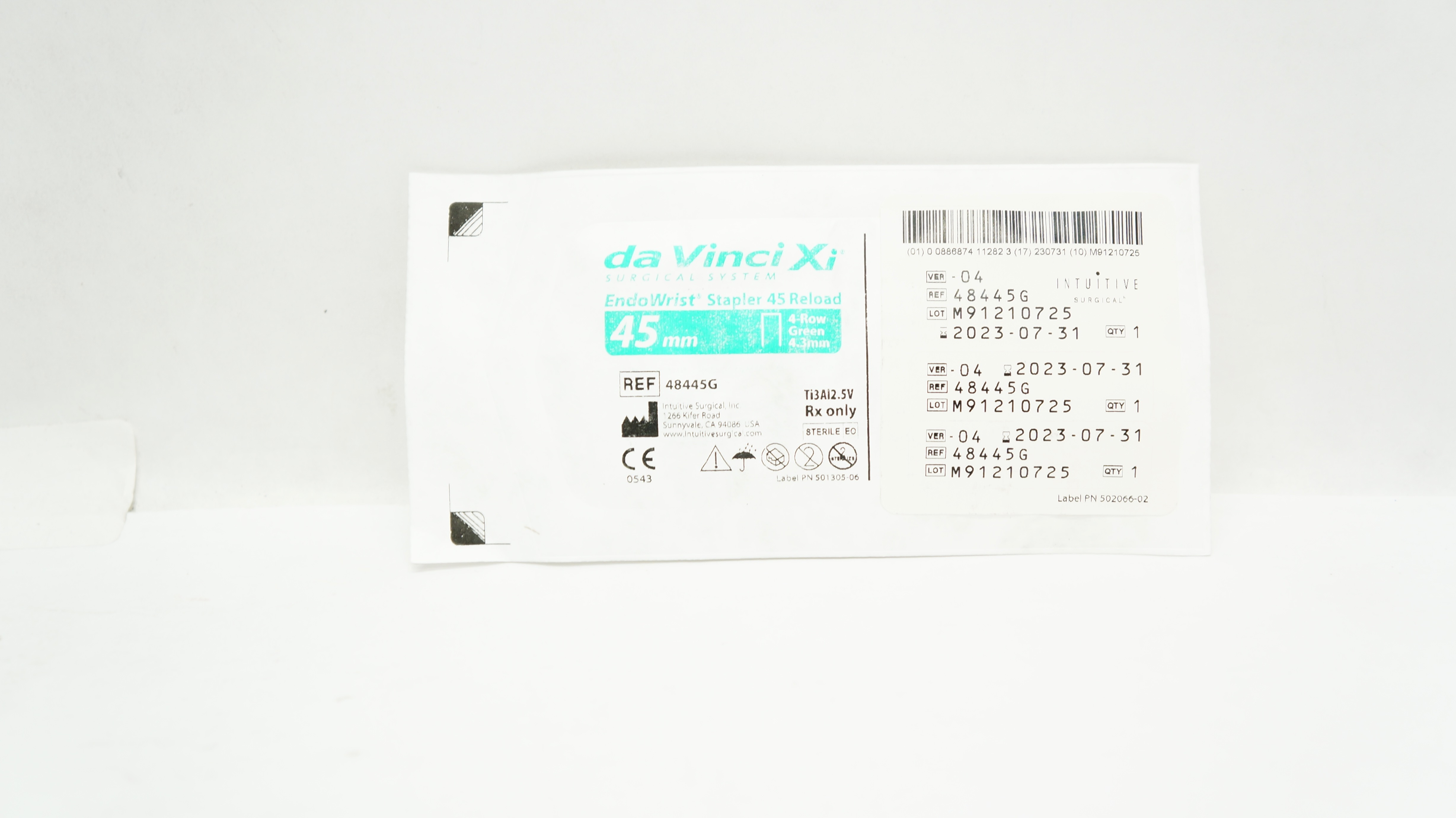 Intuitive 48445G Da Vinci Xi EndoWrist Stapler 45mm Reload 4-Row Green, 4.3mm(x)