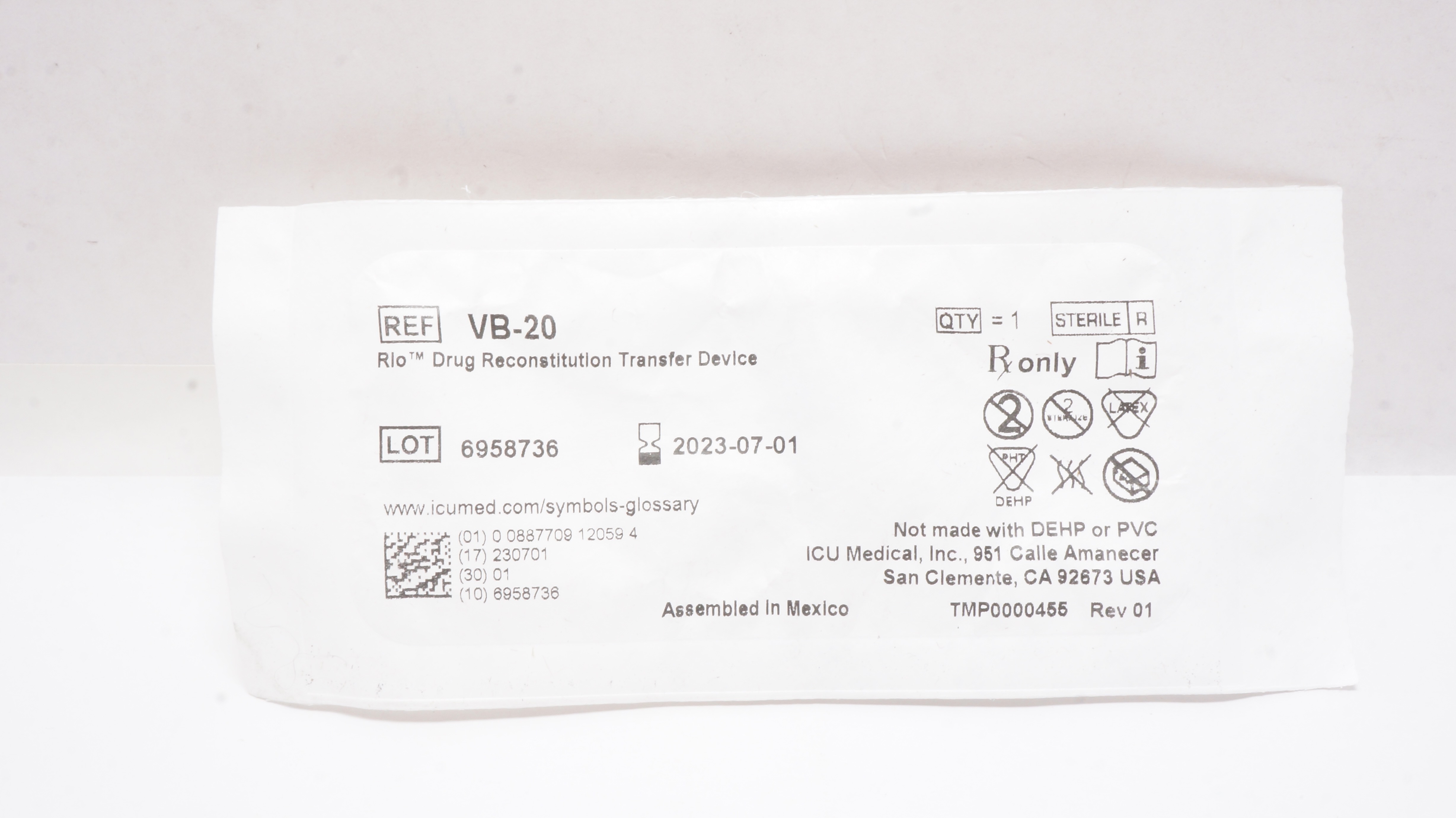 ICU Medical VB-20 Rio Drug Reconstitution Transfer Device (x)