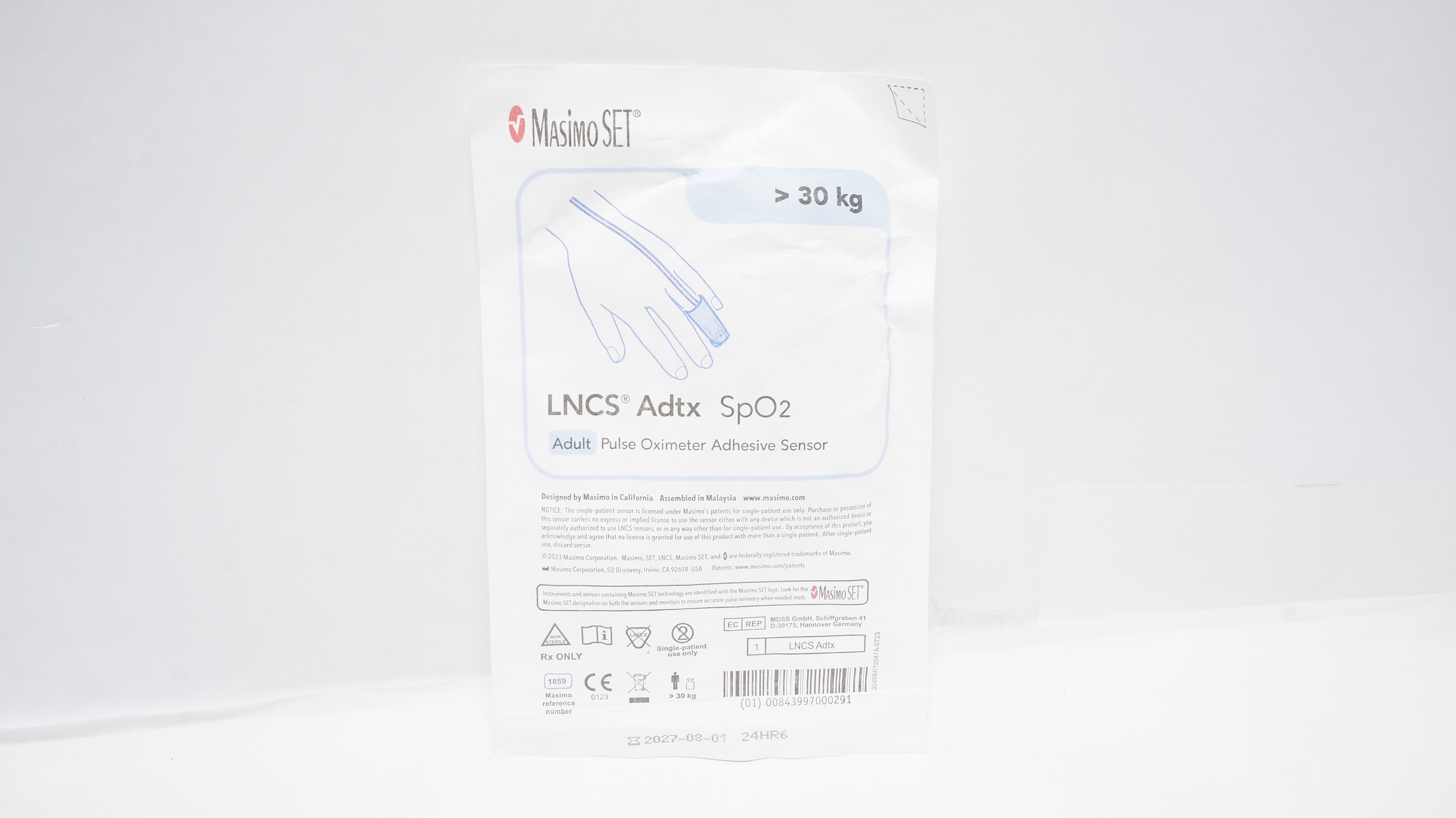 Masimo 1859 LNCS Adtx SpO2 Adult Pulse Oximeter Sensor >30 kg