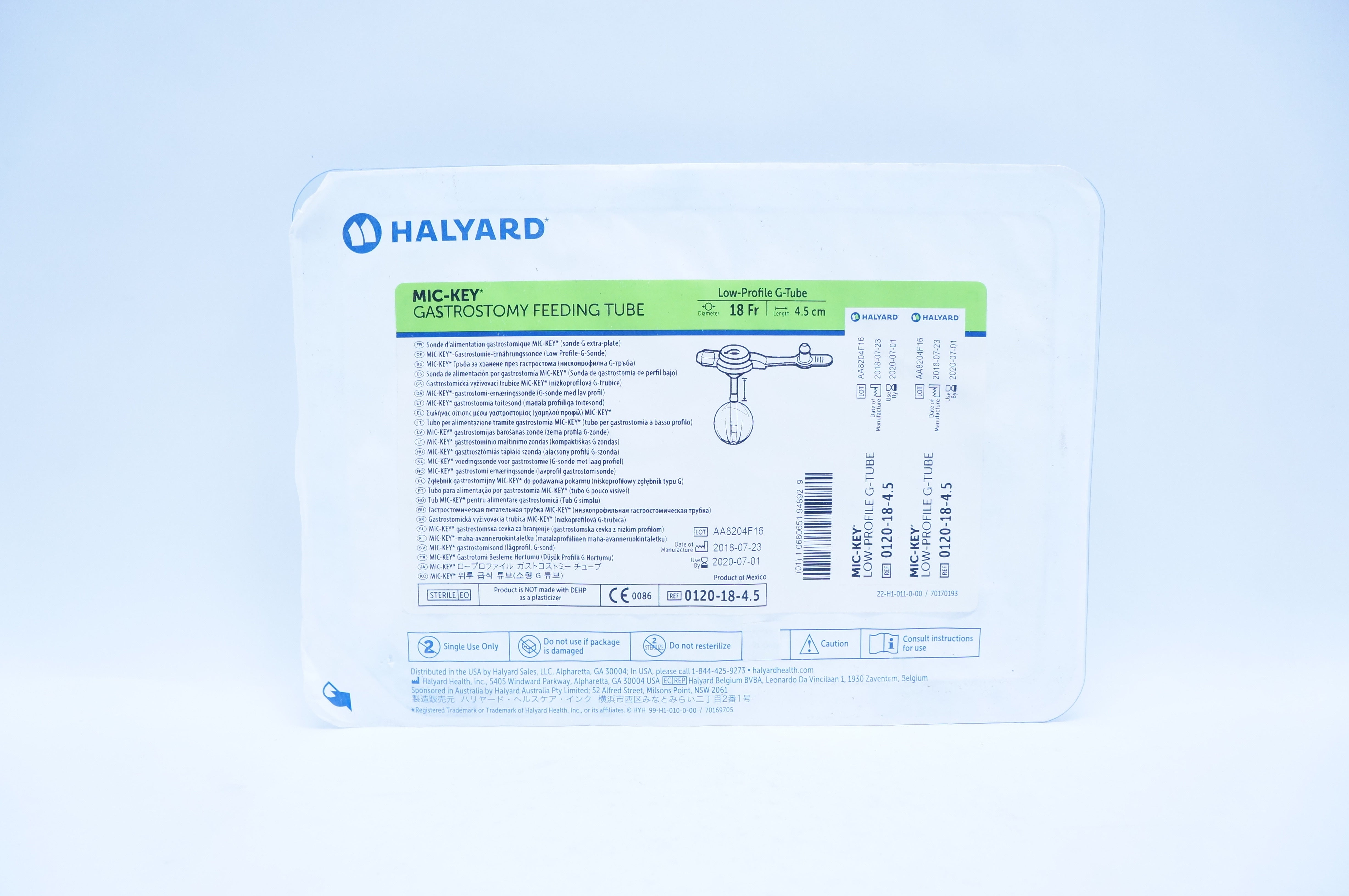 Halyard 0120-18-4.5 Mic-Key Gastrostomy Feeding Tube 18Fr x 4.5cm (x)