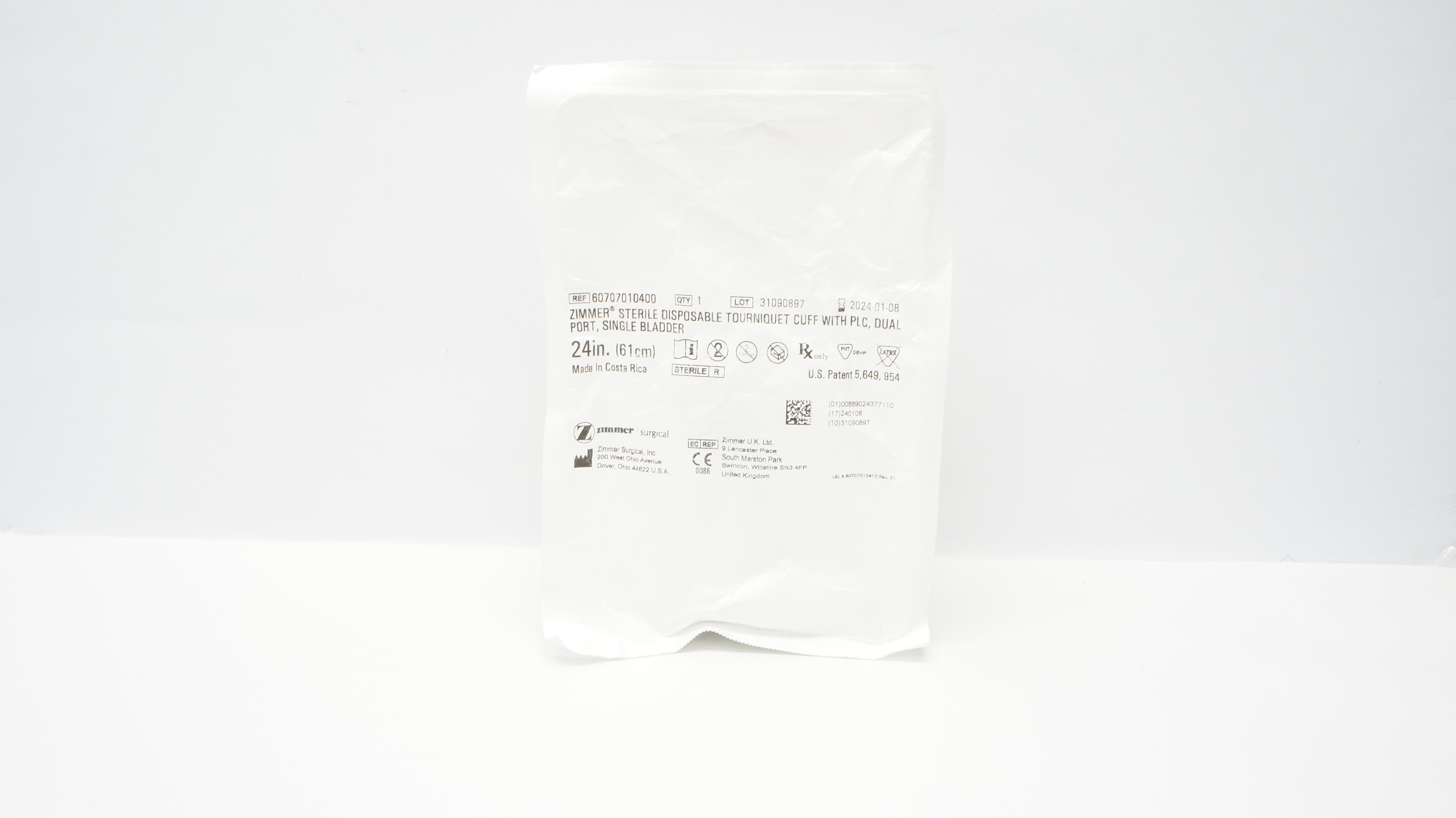 Zimmer 60707010400 Disposable Tourniquet Cuff w/PLC, Dual Port Bladder 24in (x)